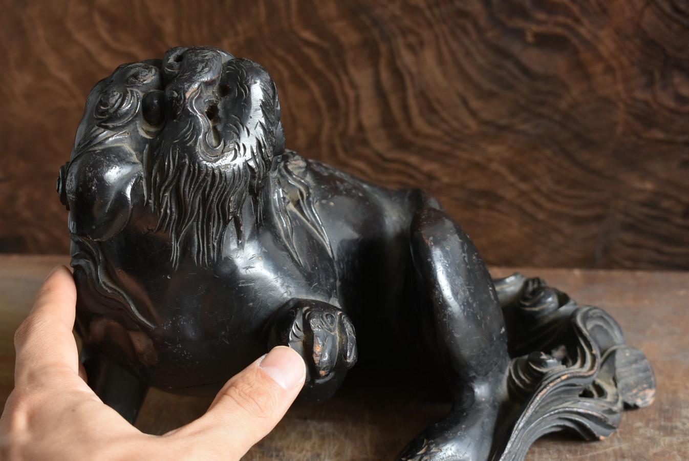 Meiji Great Wood Carving Lion Figurine / 1868-1920 / Rare Item For Sale