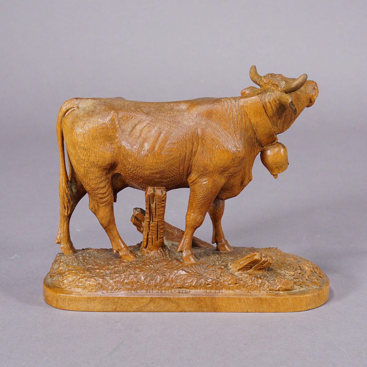 Swiss Great Wooden Carved Female Cattle Sculpture Brienz Switzerland ca. 1900 For Sale