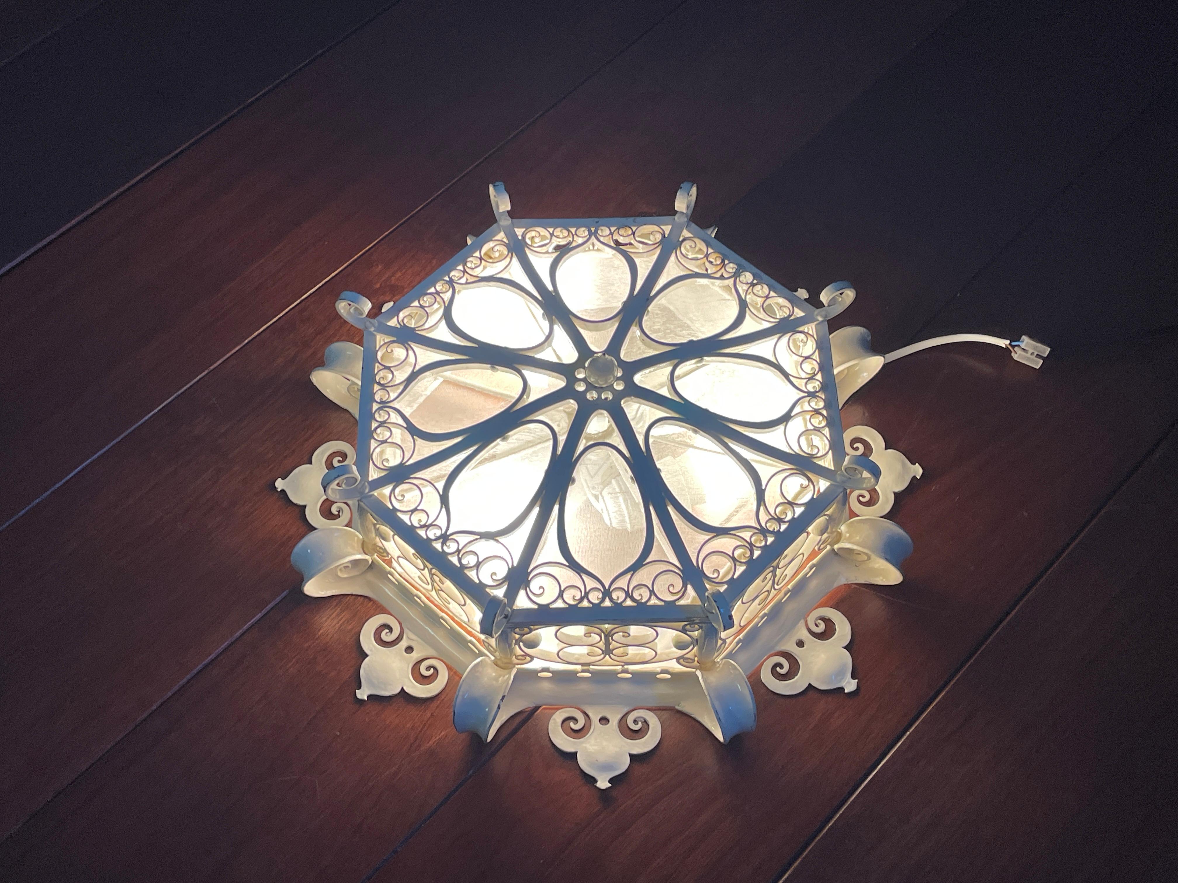 Great Workmanship White Painted Wrought Iron 3-Light Flush Mount / Ceiling Lamp 4