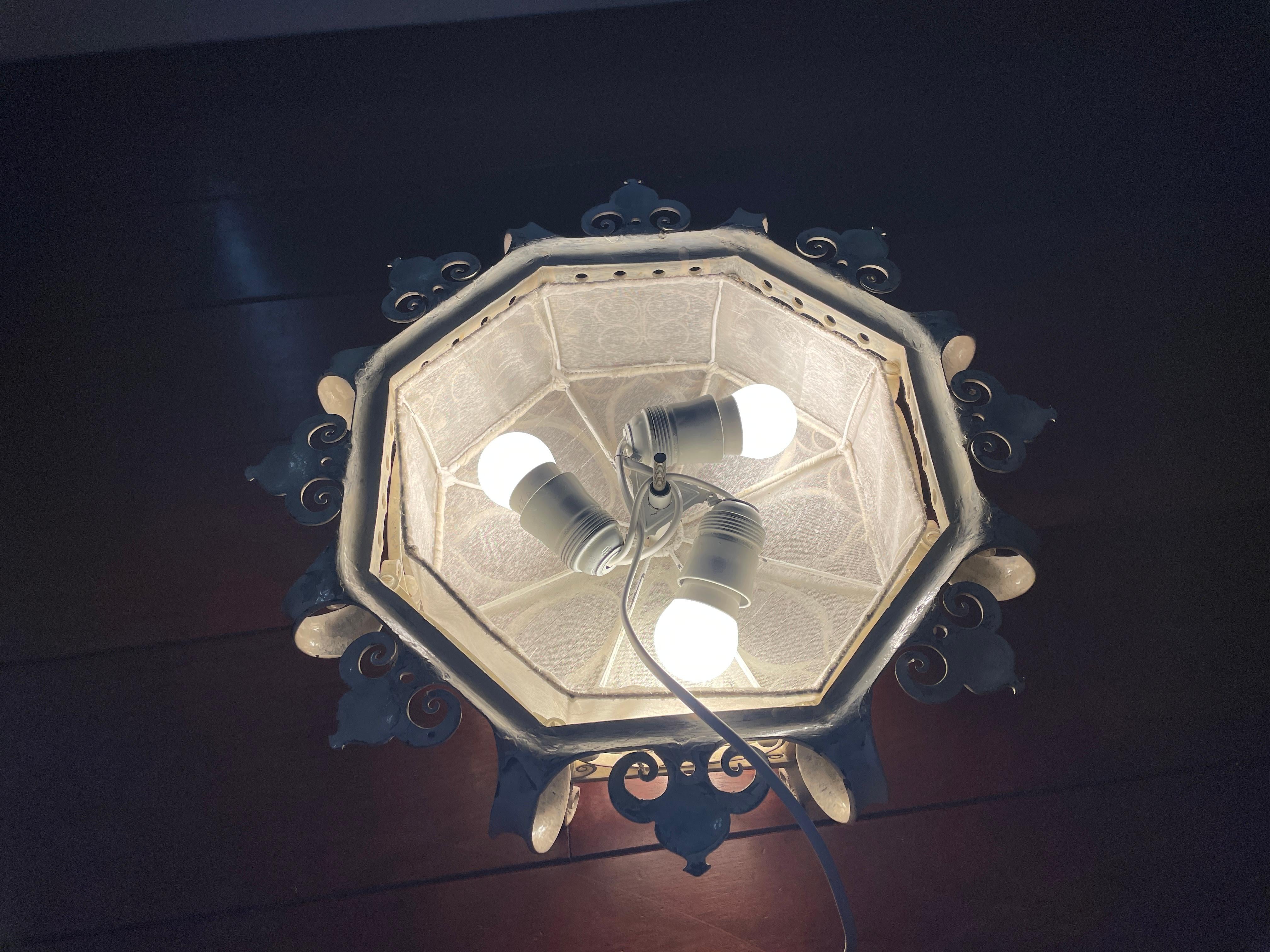 Great Workmanship White Painted Wrought Iron 3-Light Flush Mount / Ceiling Lamp 6