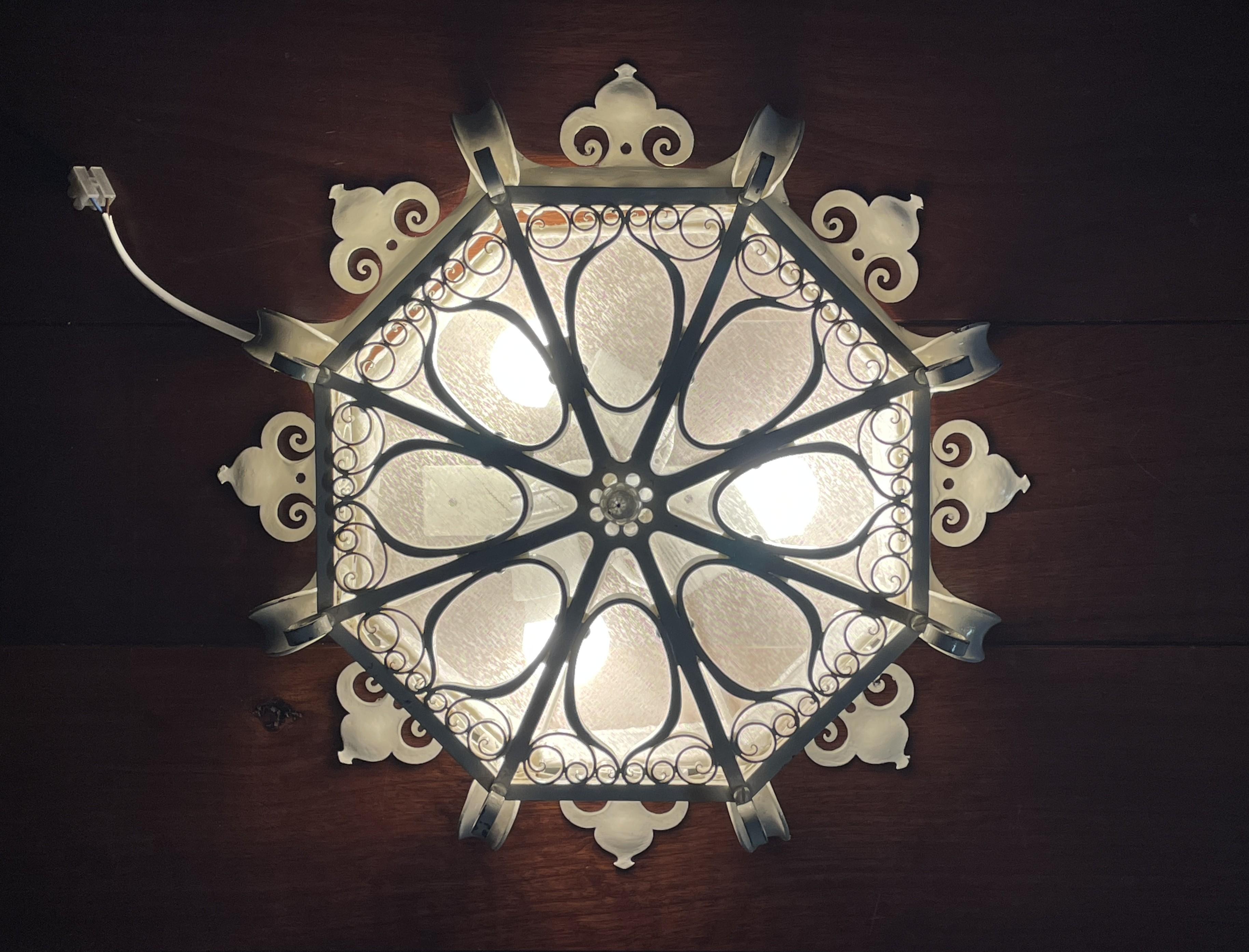Great Workmanship White Painted Wrought Iron 3-Light Flush Mount / Ceiling Lamp 9