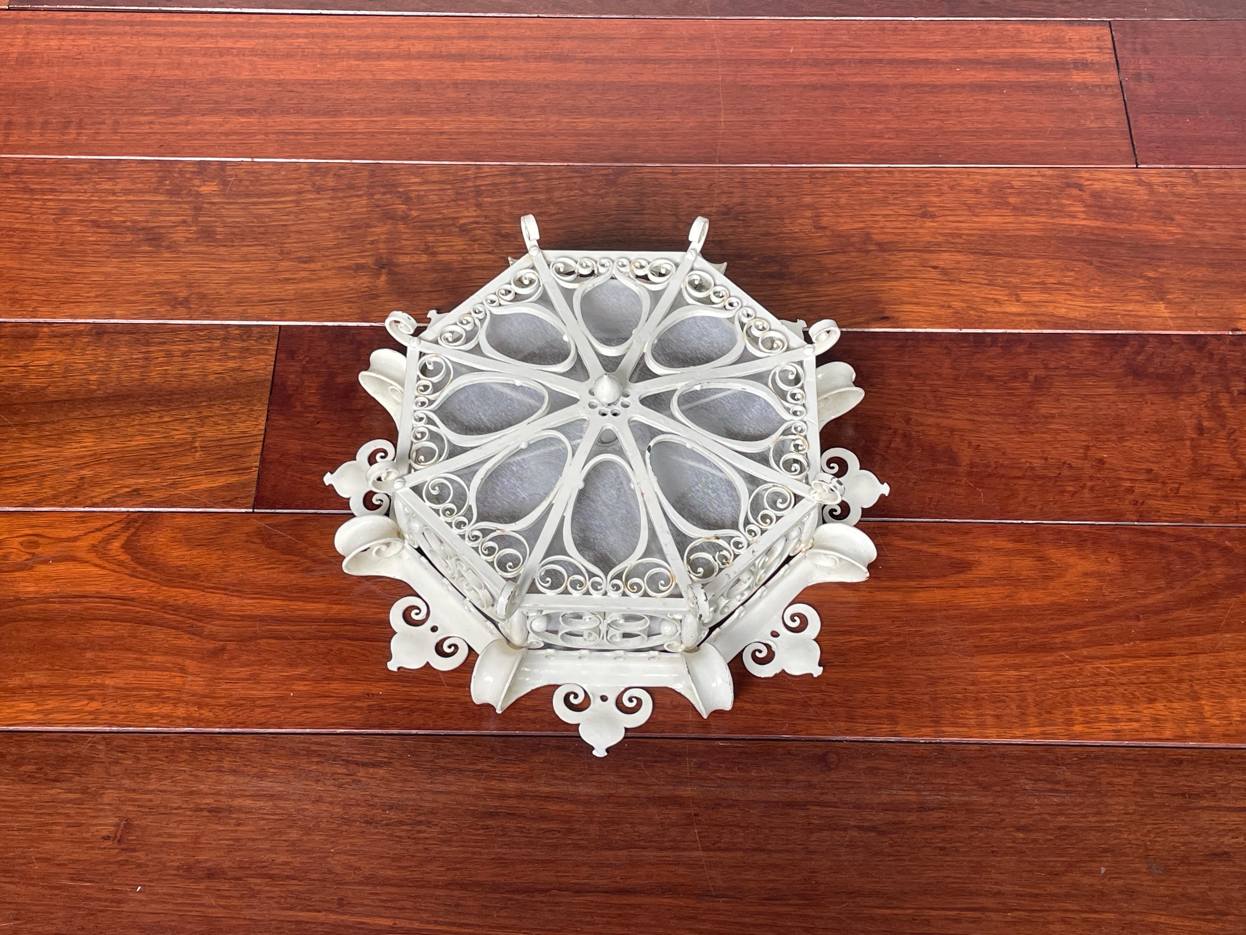 Great Workmanship White Painted Wrought Iron 3-Light Flush Mount / Ceiling Lamp 11