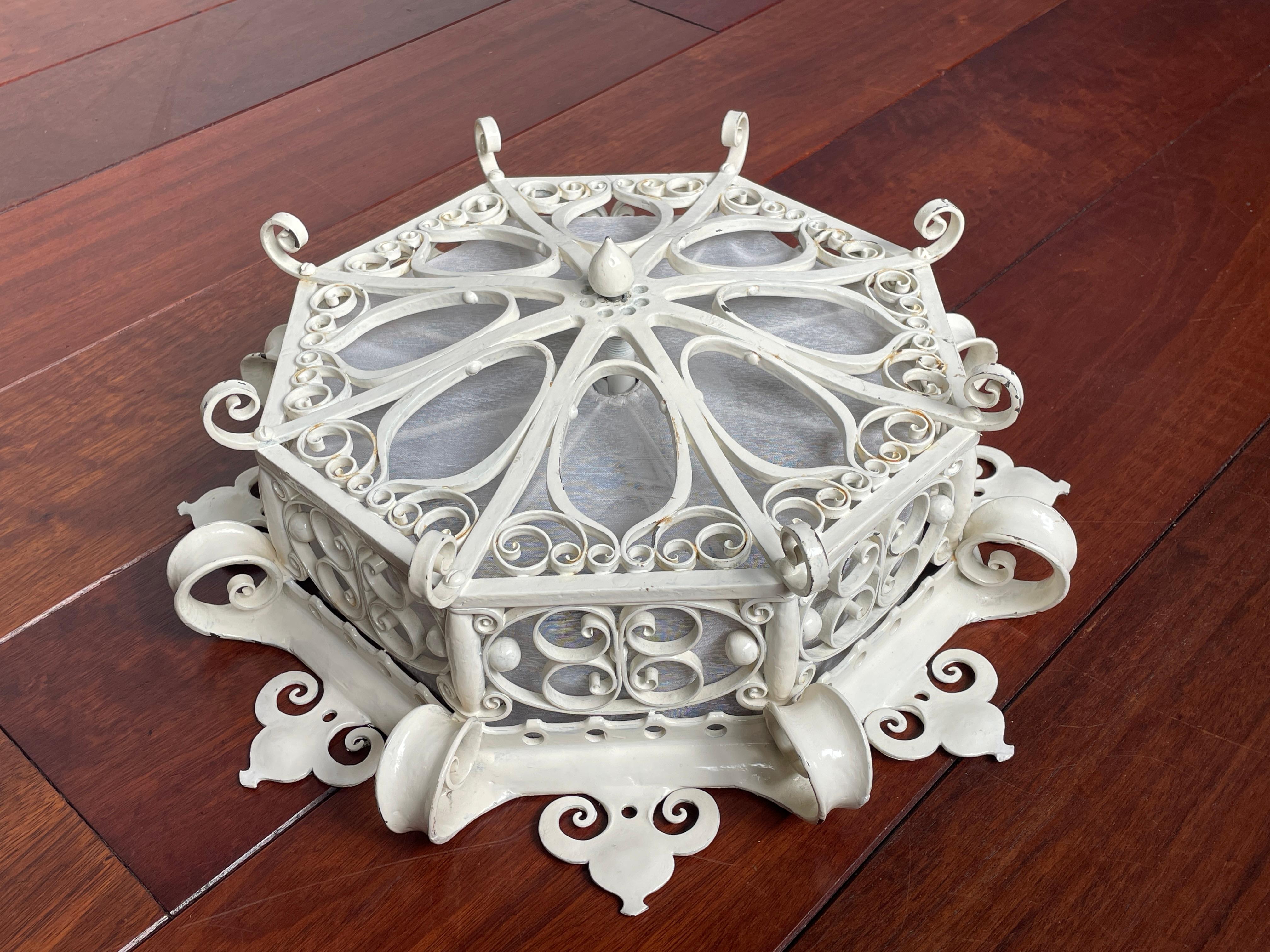 Forged Great Workmanship White Painted Wrought Iron 3-Light Flush Mount / Ceiling Lamp