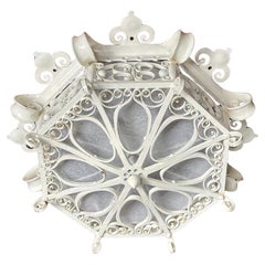 Great Workmanship White Painted Wrought Iron 3-Light Flush Mount / Ceiling Lamp