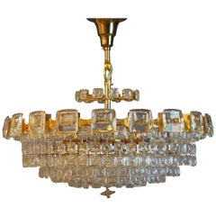 Vintage Great Six-Tiered Gilt Brass and Lens Glass Chandelier by Palwa, circa 1970s