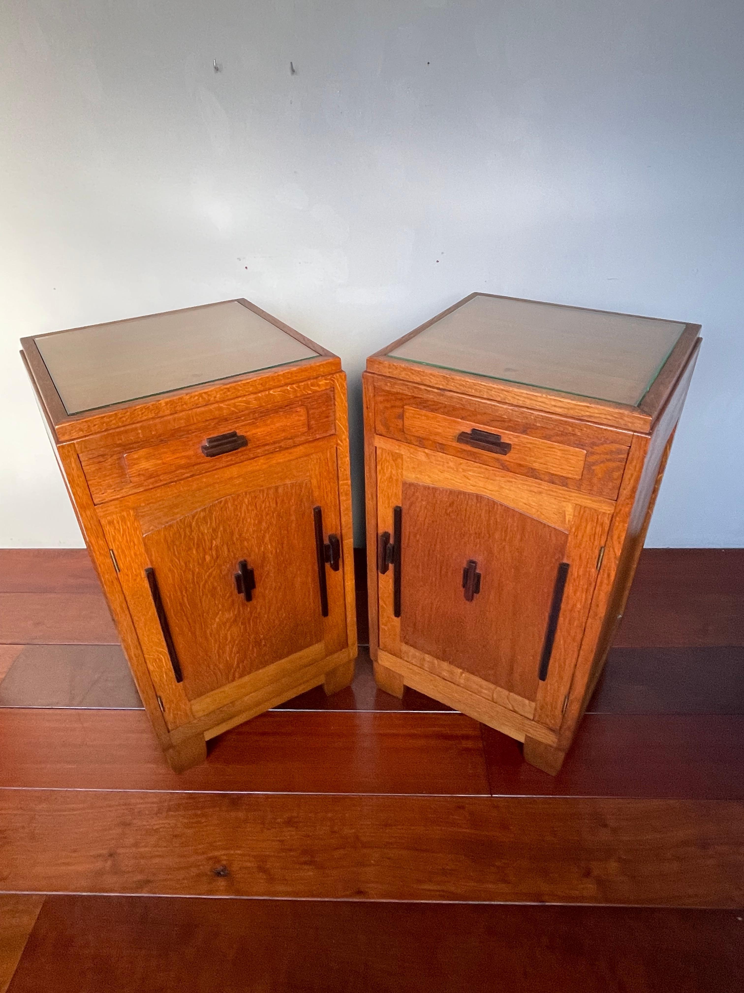 Greatest Pair of Oak & Coromandel Dutch Arts & Crafts Bedside Tables Nightstands 6