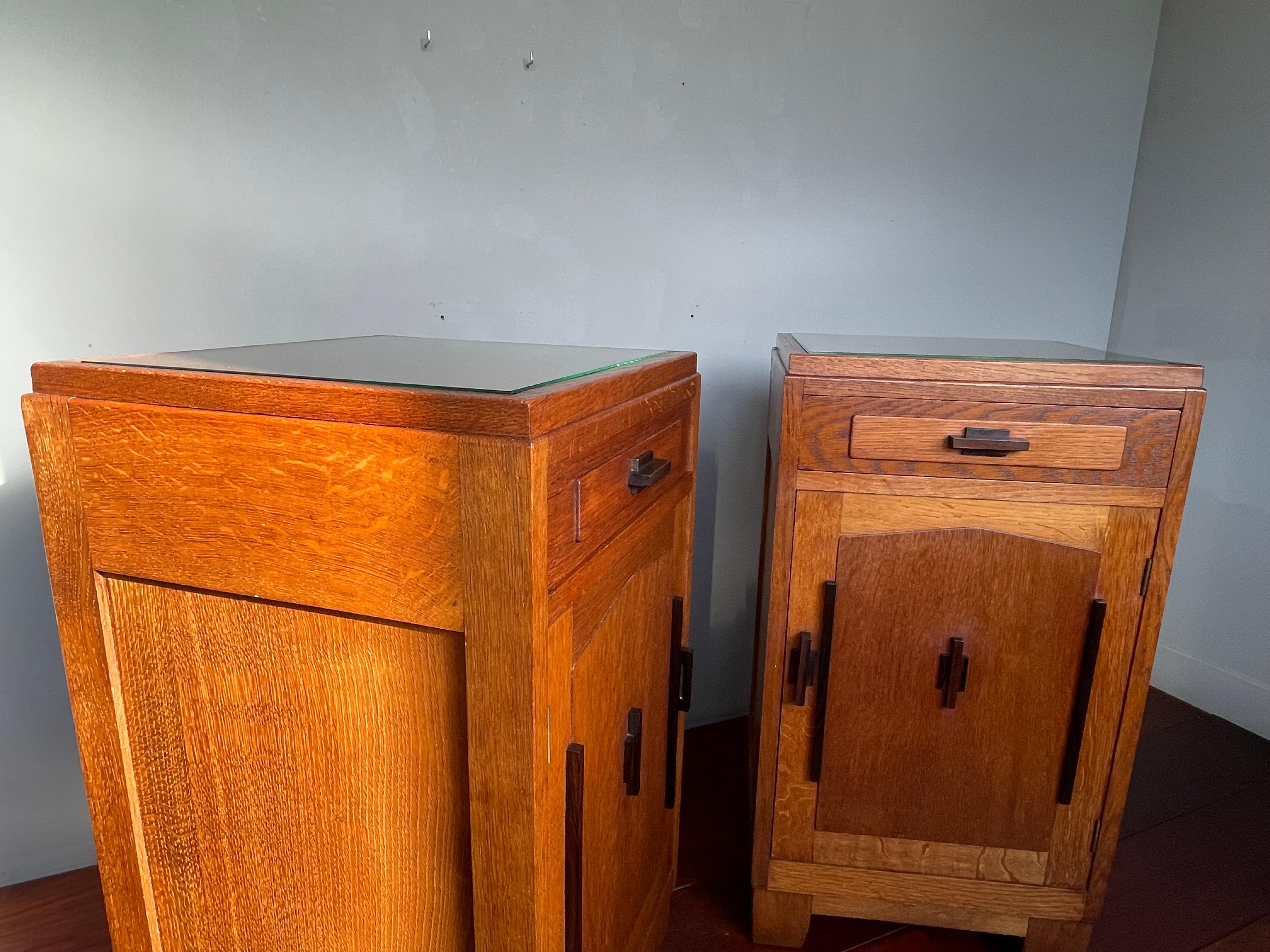 Greatest Pair of Oak & Coromandel Dutch Arts & Crafts Bedside Tables Nightstands 8