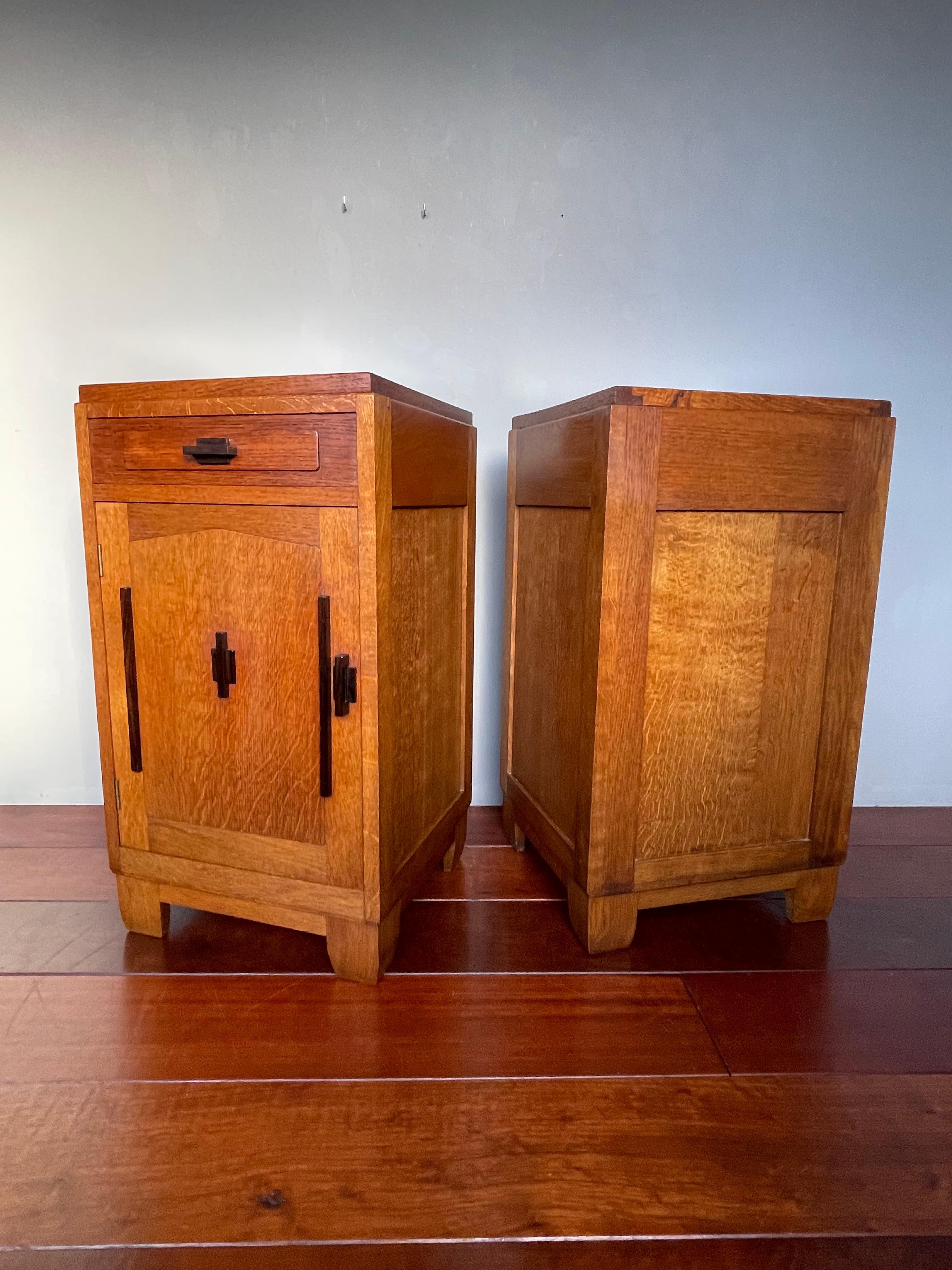 Greatest Pair of Oak & Coromandel Dutch Arts & Crafts Bedside Tables Nightstands 9