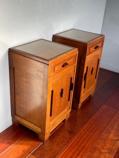 Greatest Pair of Oak & Coromandel Dutch Arts & Crafts Bedside Tables Nightstands