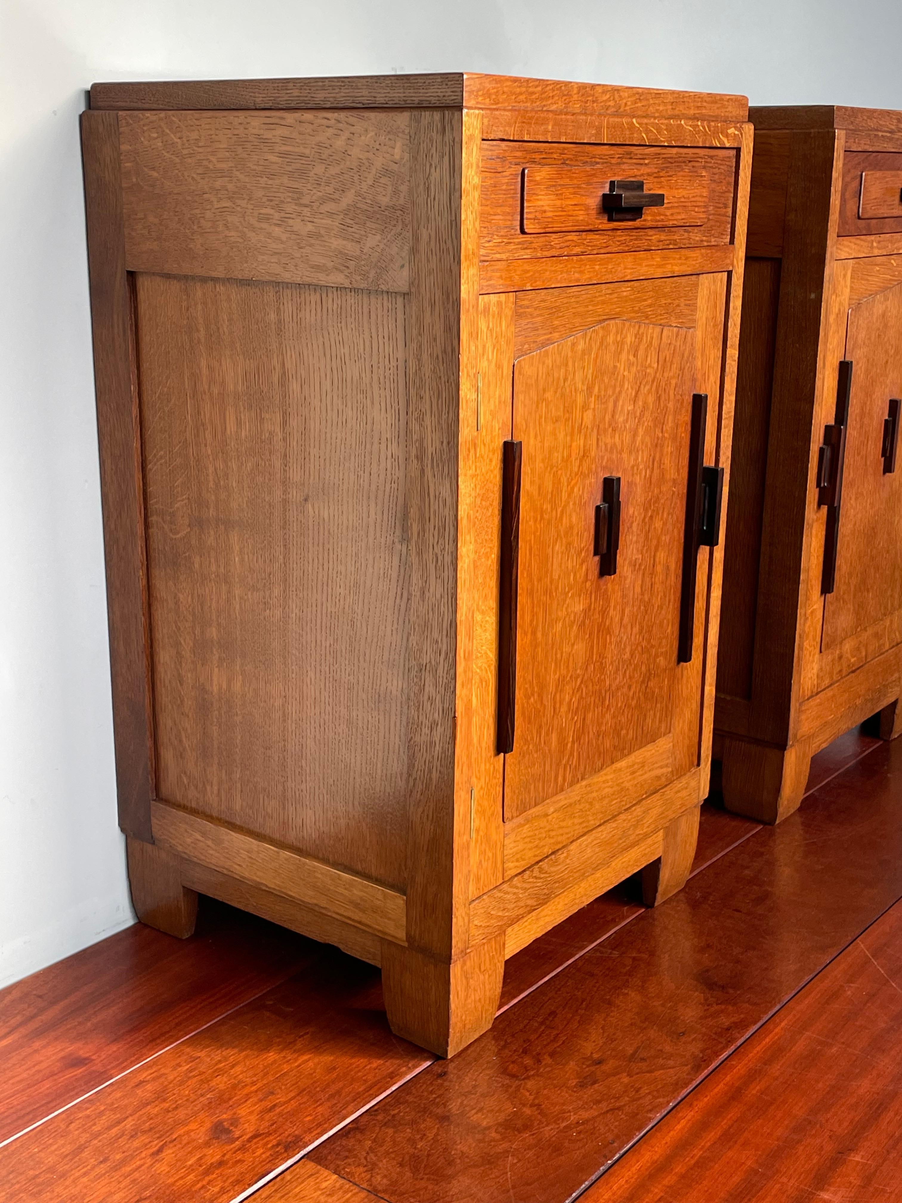 Arts and Crafts Greatest Pair of Oak & Coromandel Dutch Arts & Crafts Bedside Tables Nightstands