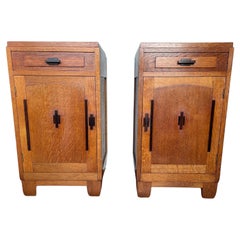 Antique Greatest Pair of Oak & Coromandel Dutch Arts & Crafts Bedside Tables Nightstands
