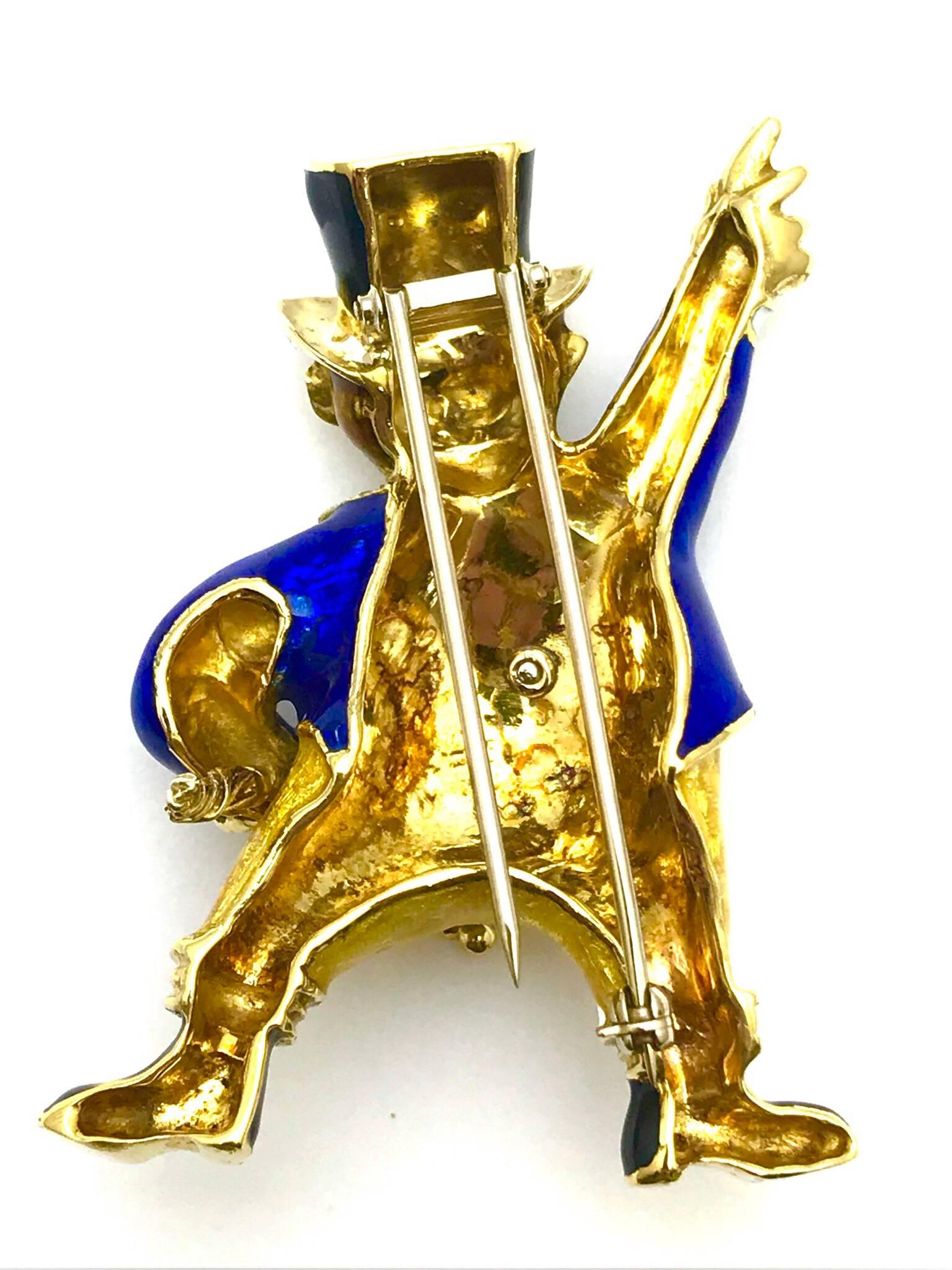 Greatest Showman Ringmaster Brooch of Diamond Enamel and Yellow Gold In Excellent Condition In Chevy Chase, MD