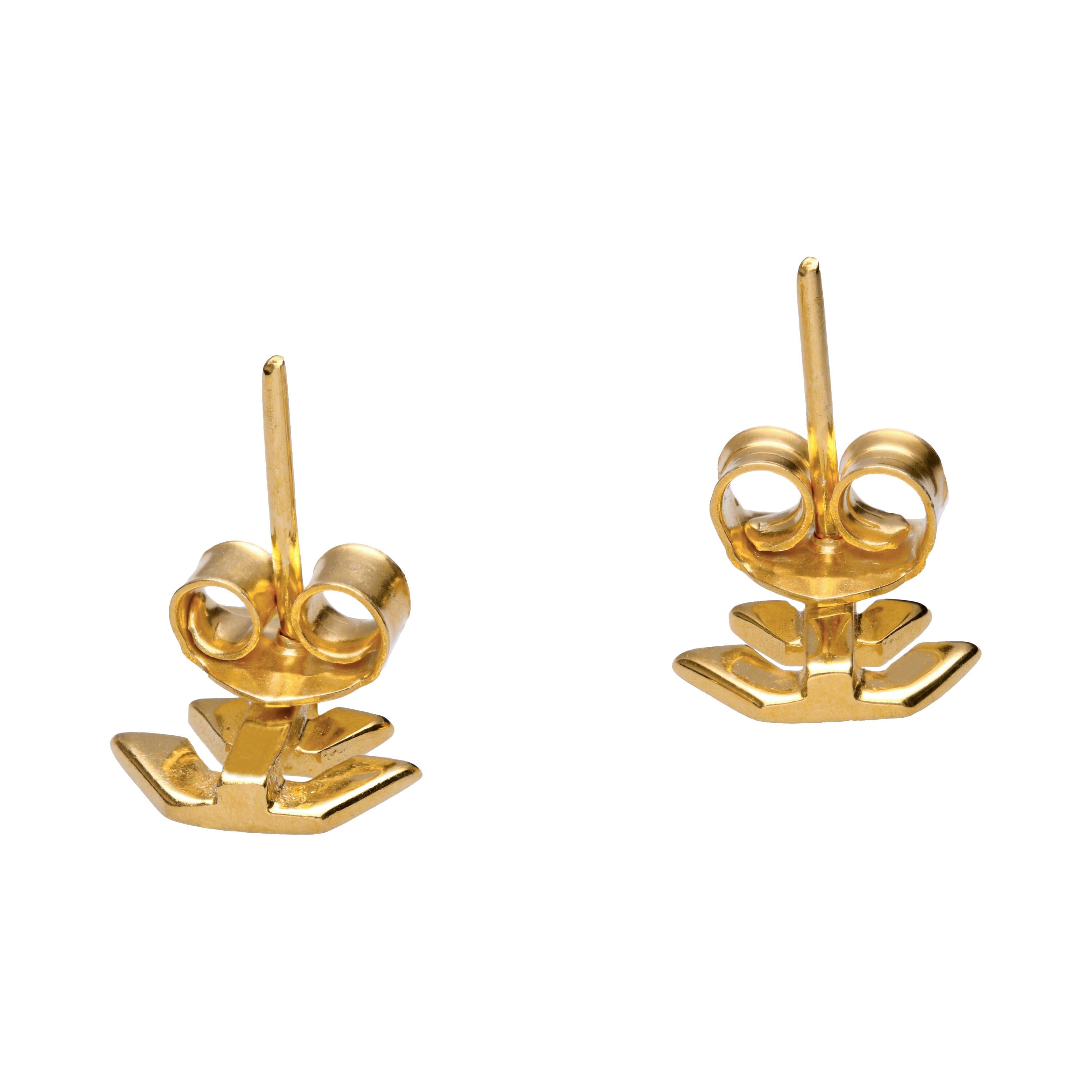 Contemporary Greca Earrings Studs in 14k Yellow Gold For Sale