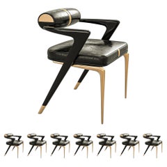 Stuhl "Grecale", Satz von acht, mit Bronze und Edelstahl, Leder, Istanbul