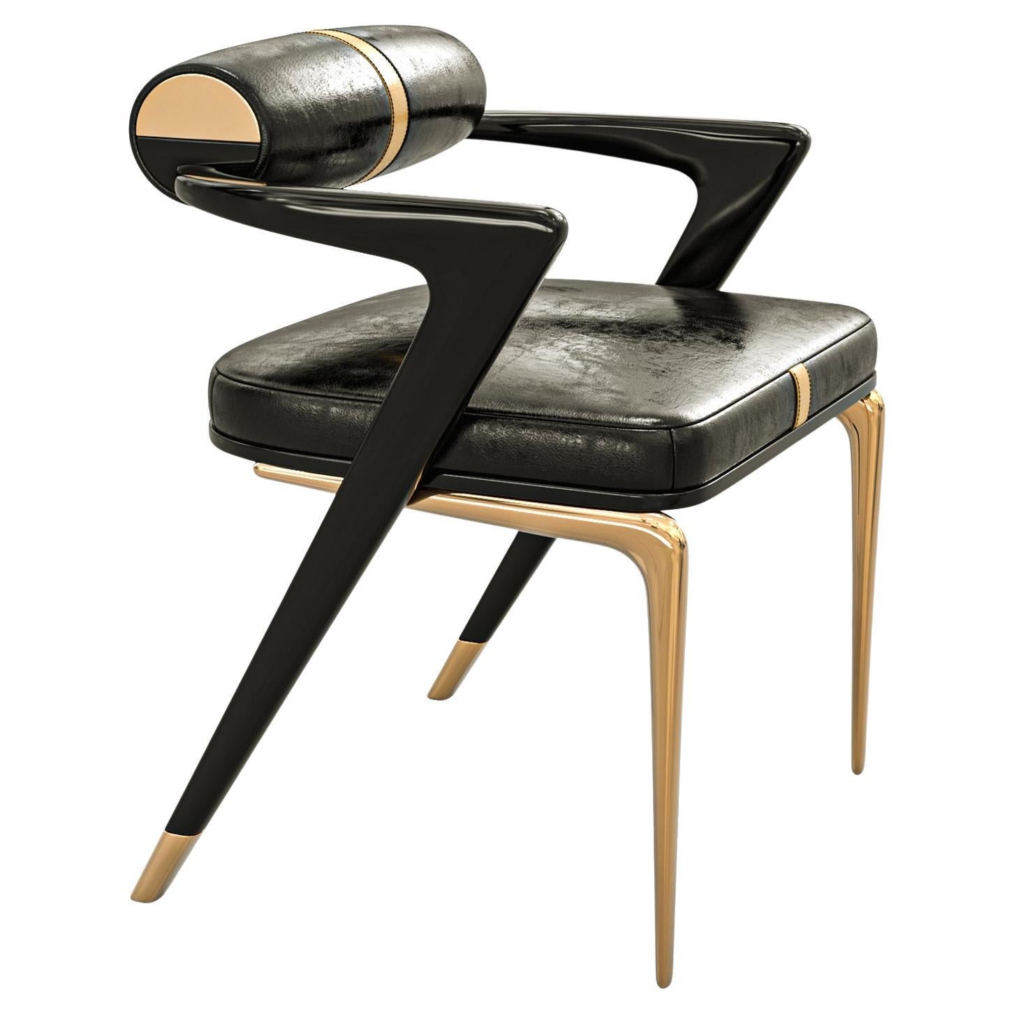 "Grecale" Chair, with Bronze & Stainless Steel, Tailor Made Leather, Istanbul