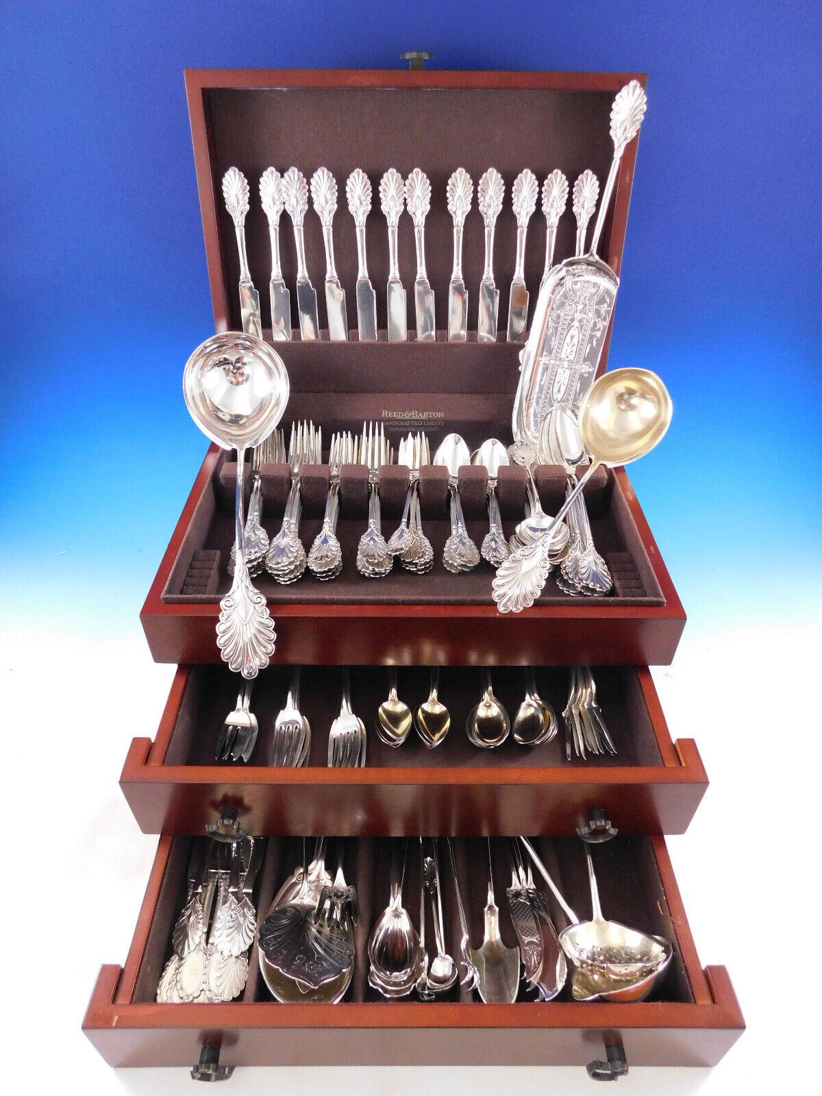 Superb Grecian by Gorham, circa 1861, sterling silver Flatware set - 149 pieces. This is an incredibly scarce early Gorham pattern and is the largest group of this pattern that we have had available in 60 years in the silver business! 

This service