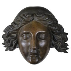 Antique Grecian Female Bronze Head Sculpture