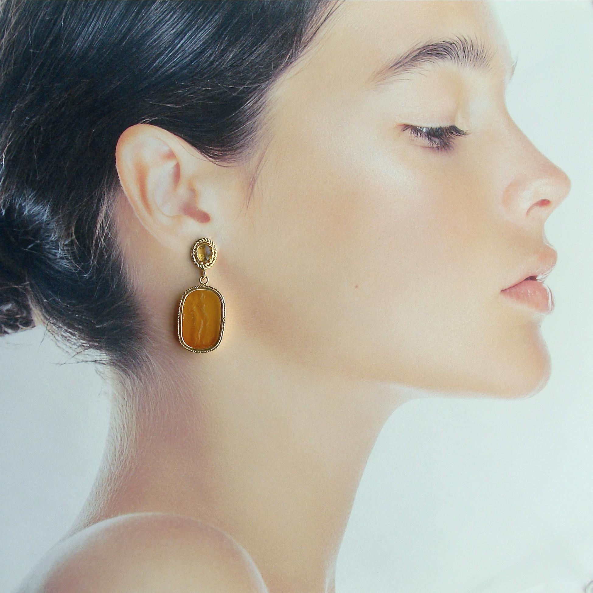 Oval Cut Grecian Goddess Intaglios Citrine Post Earrings, Boccadasse Earrings