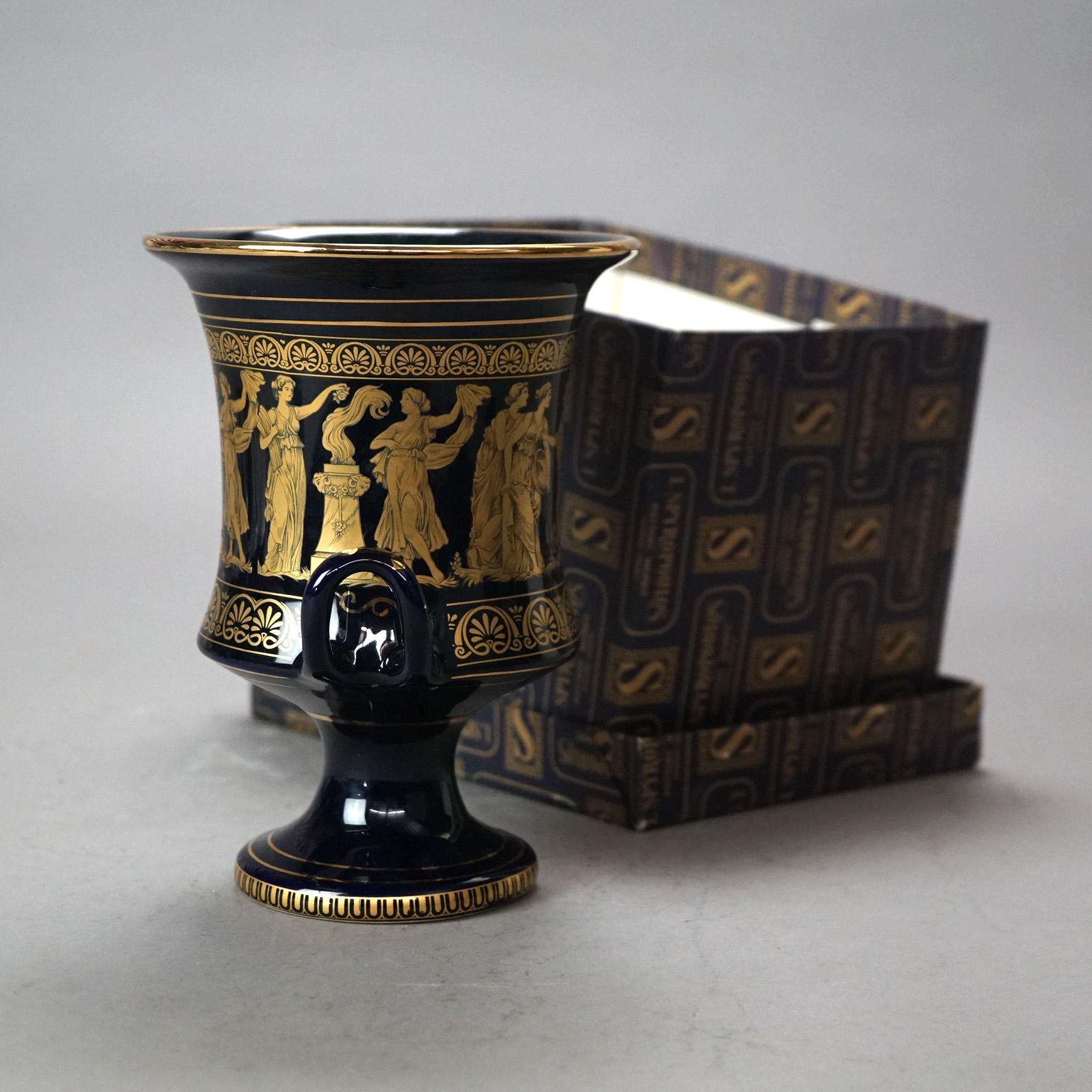 Grecian I. Spyropoulos Greek Neoclassical Gilt Porcelain Urn with Figures 20thC In Good Condition For Sale In Big Flats, NY
