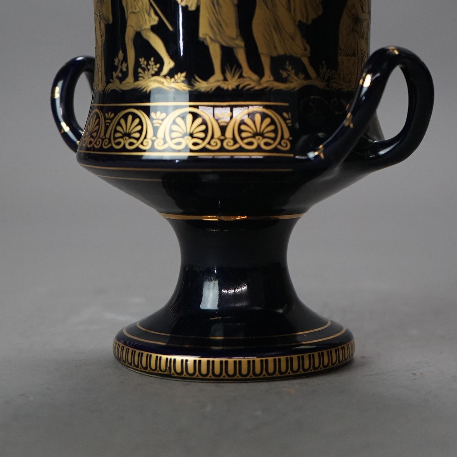 Grecian I. Spyropoulos Greek Neoclassical Gilt Porcelain Urn with Figures 20thC For Sale 2