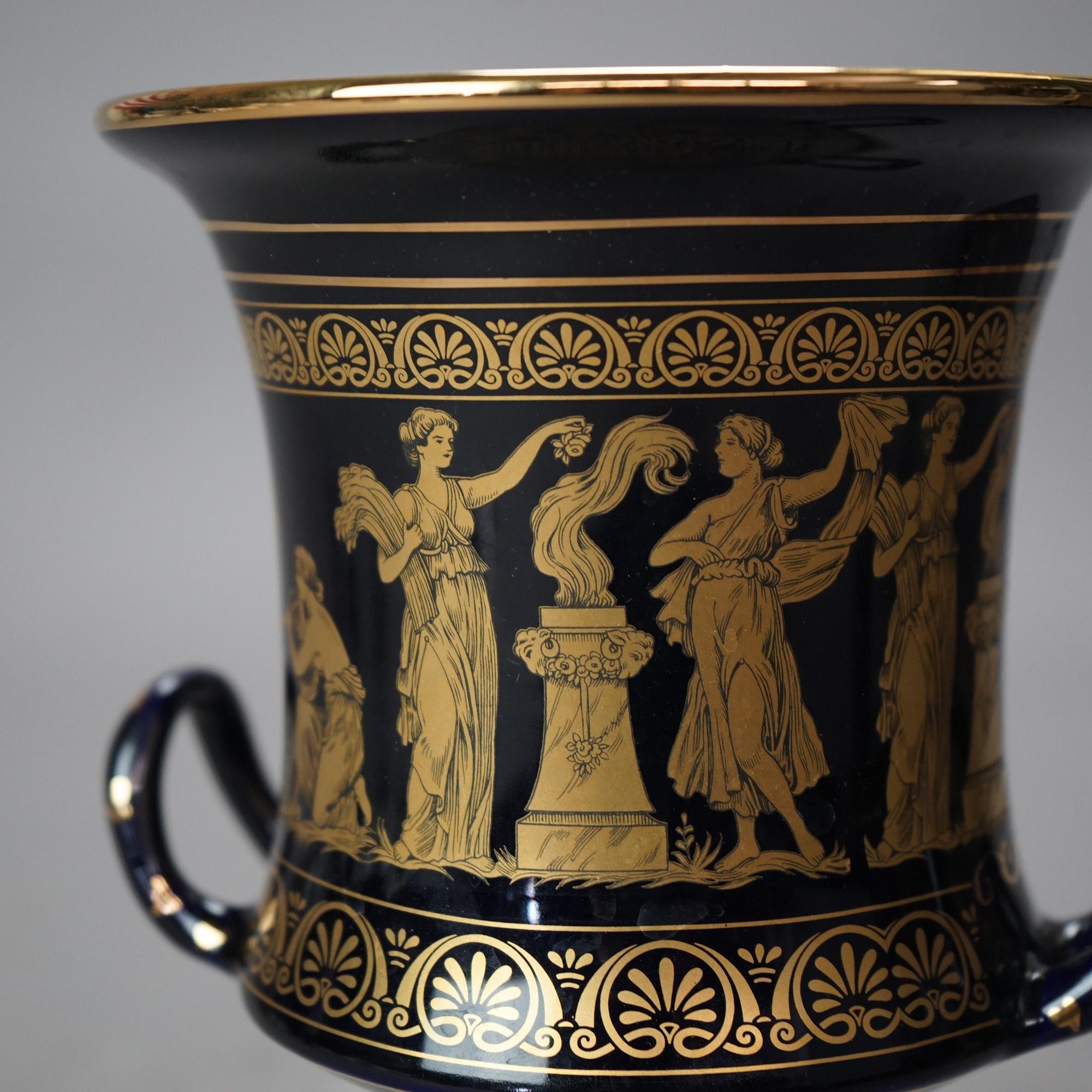 Grecian I. Spyropoulos Greek Neoclassical Gilt Porcelain Urn with Figures 20thC For Sale 3