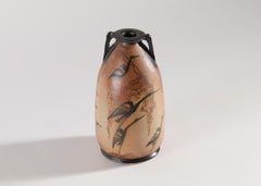 Grecian-style Ceramic Vase with Cranes, Ciboure Pottery, France, 1930s