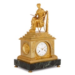 Grecian Style Napoleonic Gilt Bronze and Marble Mantel Clock
