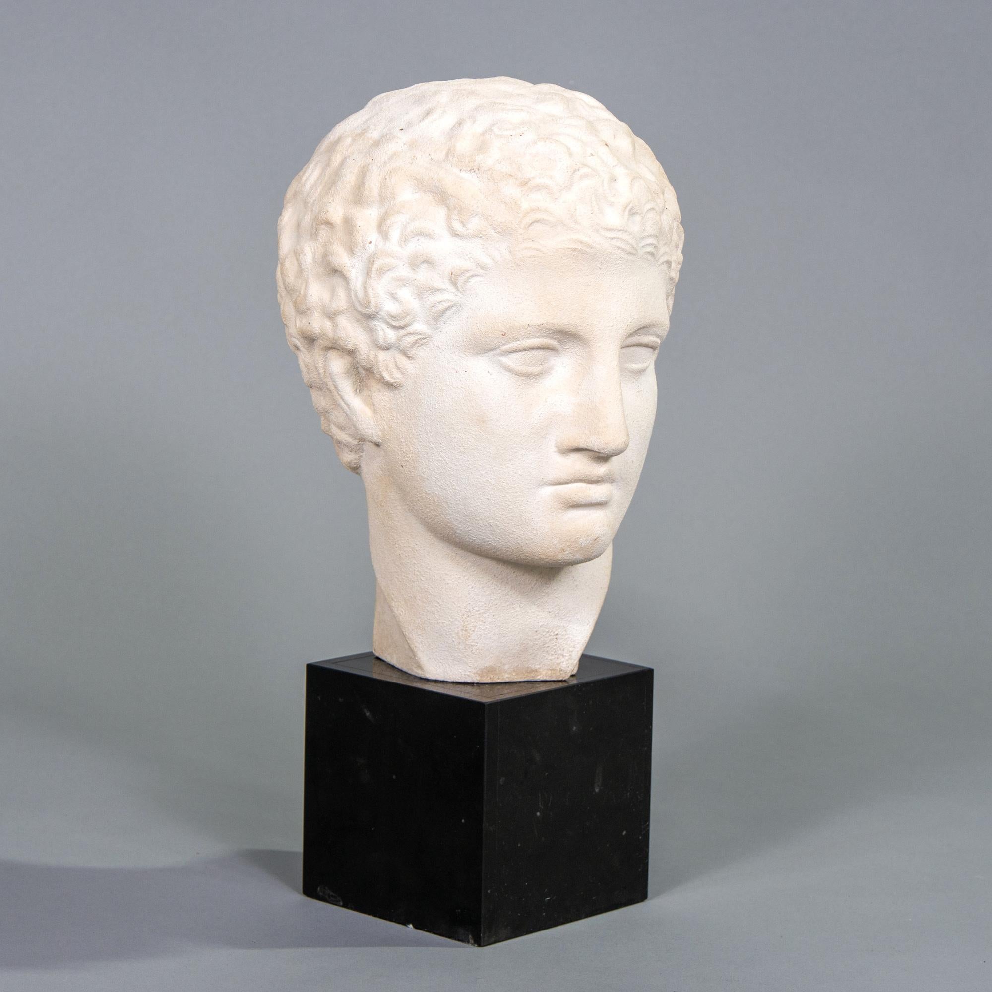 European Grecian Style Plaster Bust on Marble Base