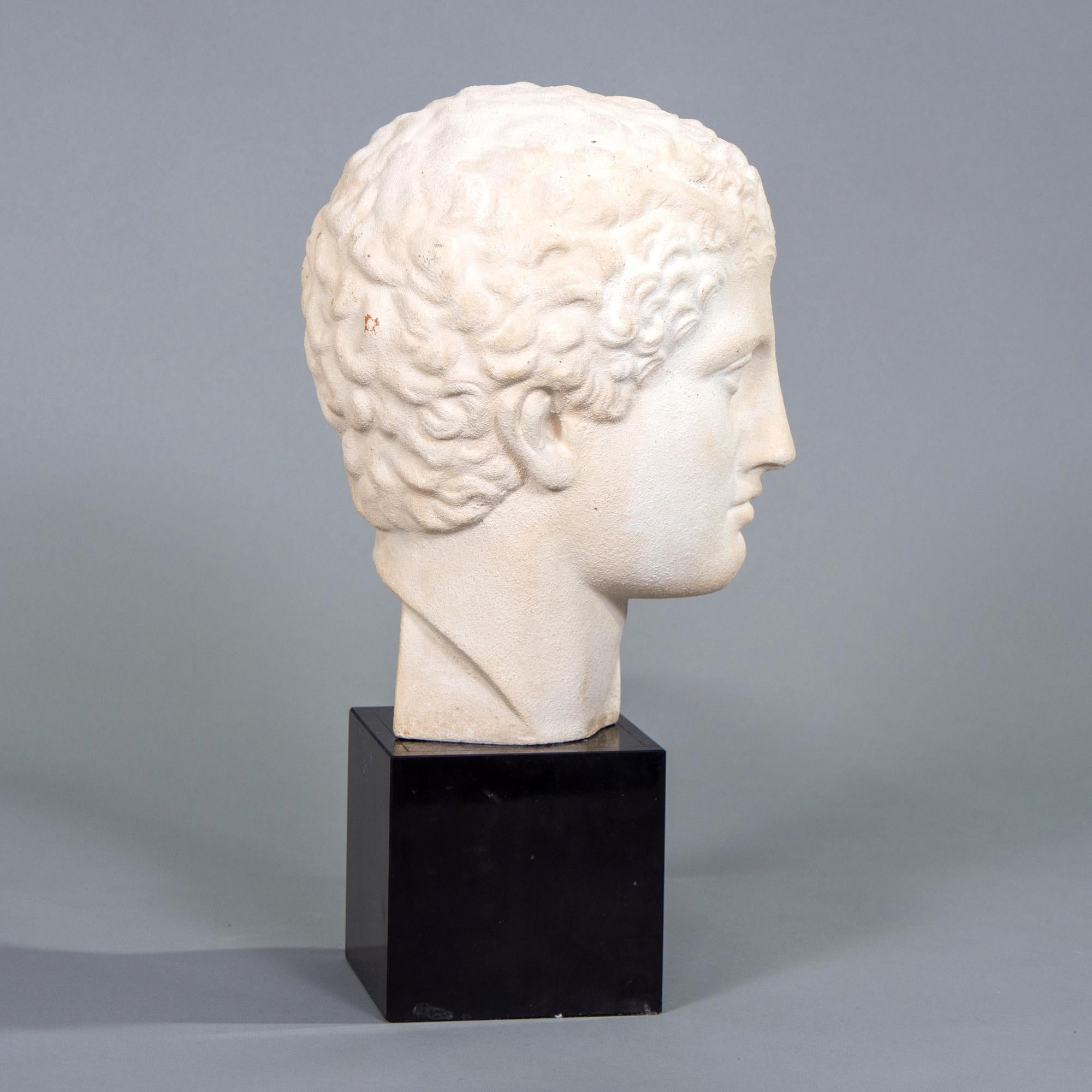 Grecian Style Plaster Bust on Marble Base In Good Condition In Troy, MI