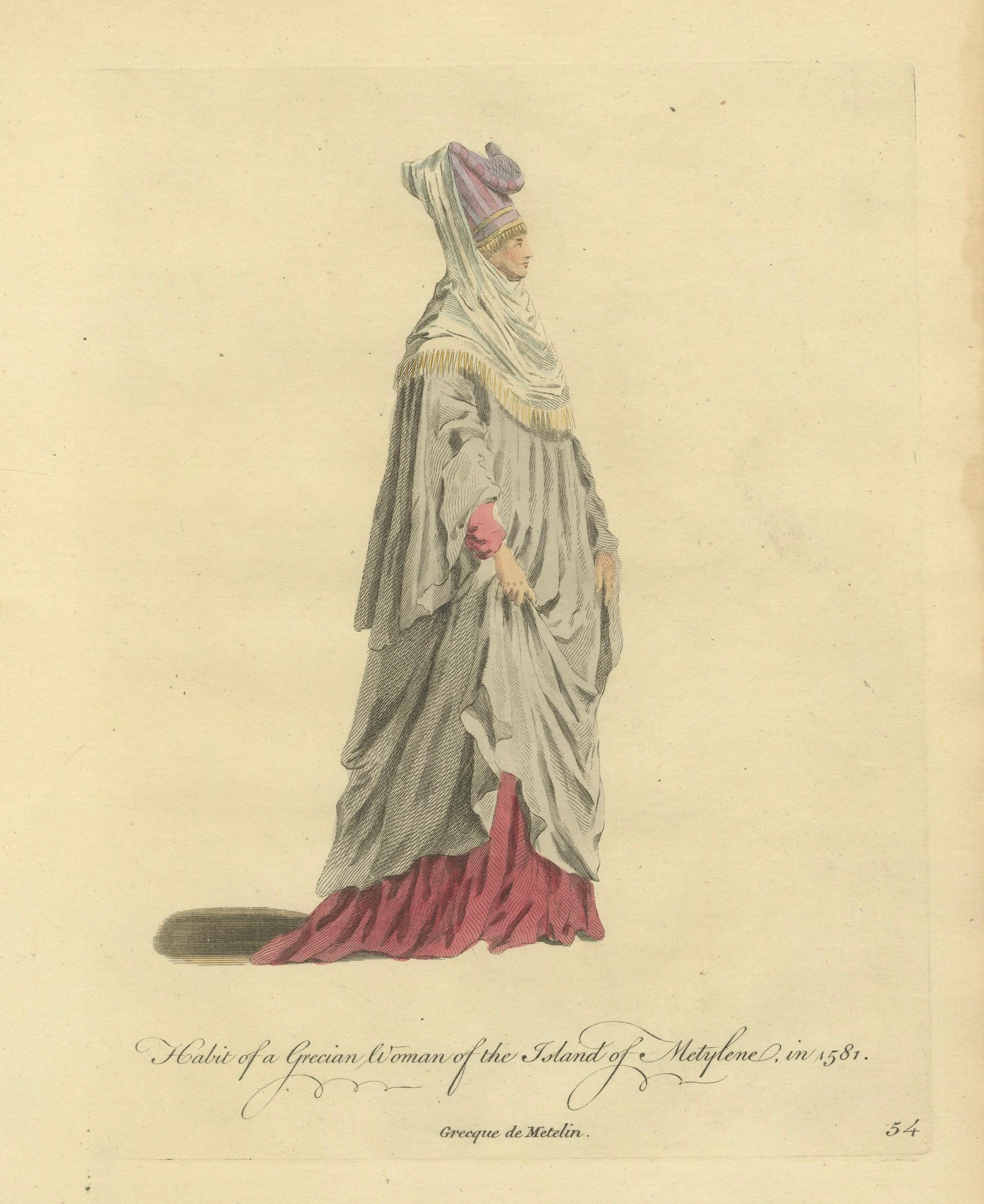 Grecian Woman of Meteline Costume Print, Hand-Colored Jefferys 1749