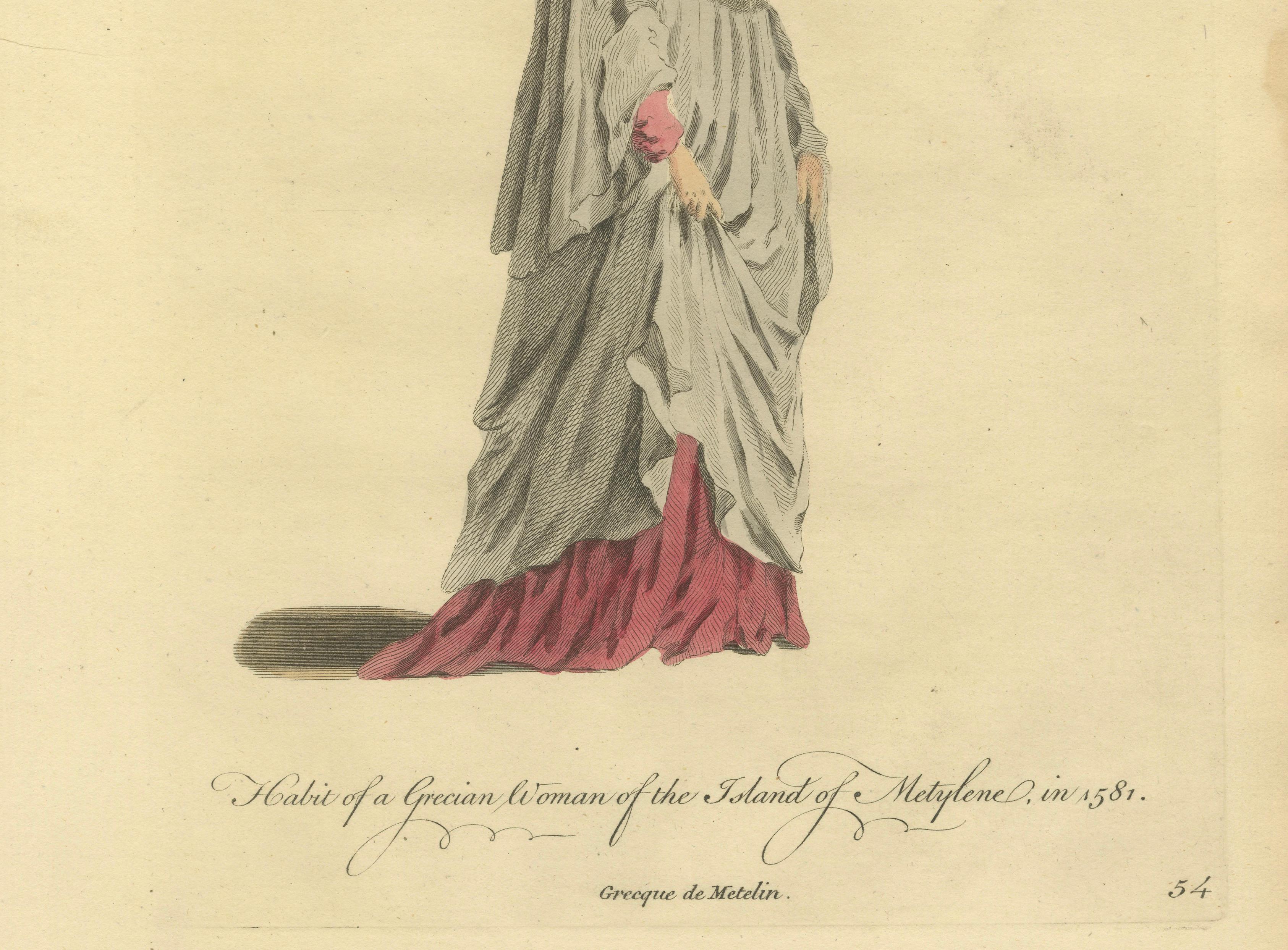 Grecian Woman of Meteline Costume Print, Hand-Colored Jefferys 1749