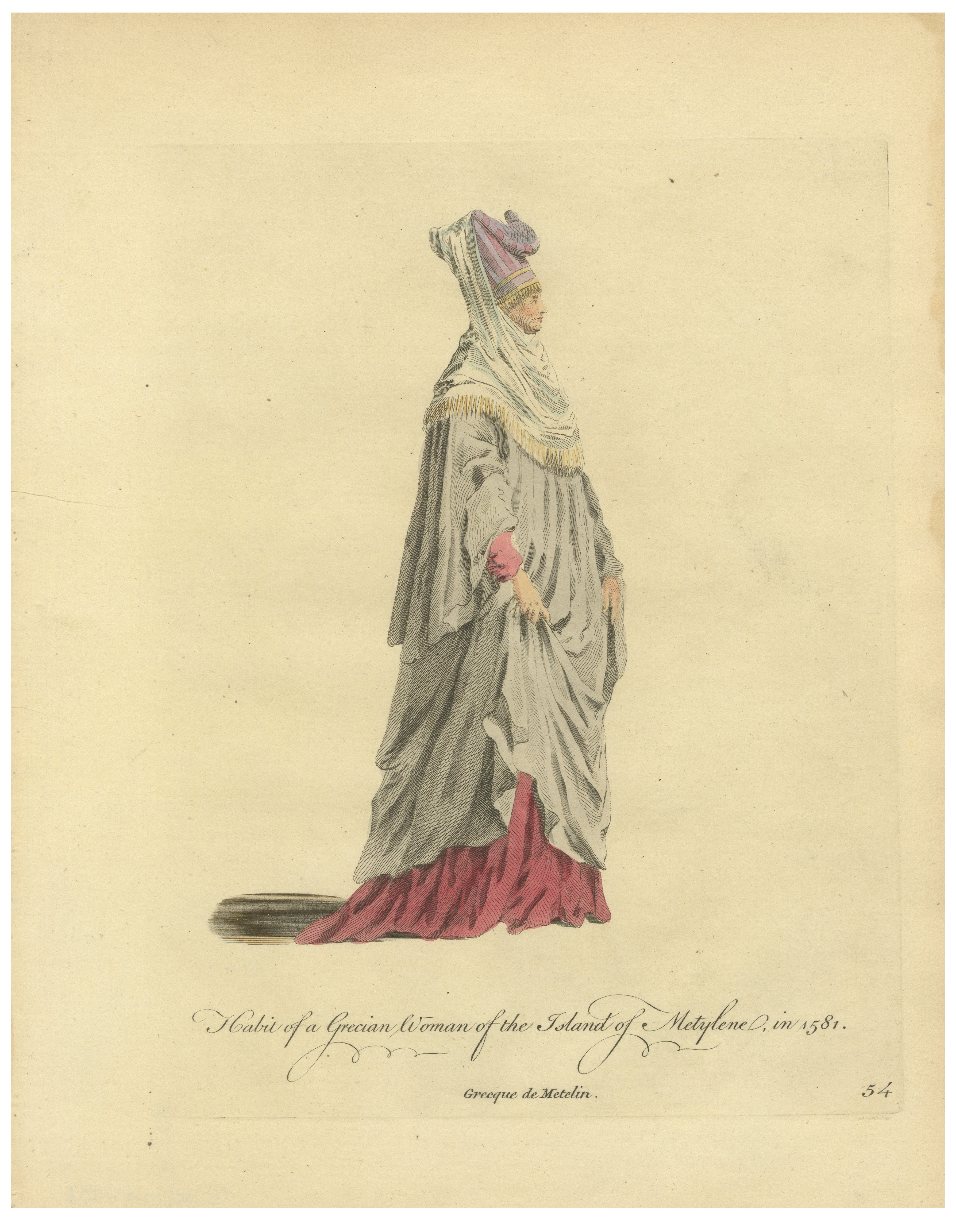 Griechische Frau von Meteline Kostüm Druck, handkoloriert Jefferys 1749