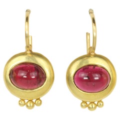 Greco Drop Earrings with Cabochon Rubellite Tourmaline in 20K California Gold