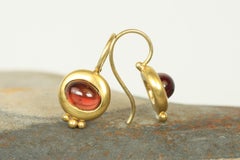 Cabochon Garnet Yellow Gold Bezel Greco Earrings