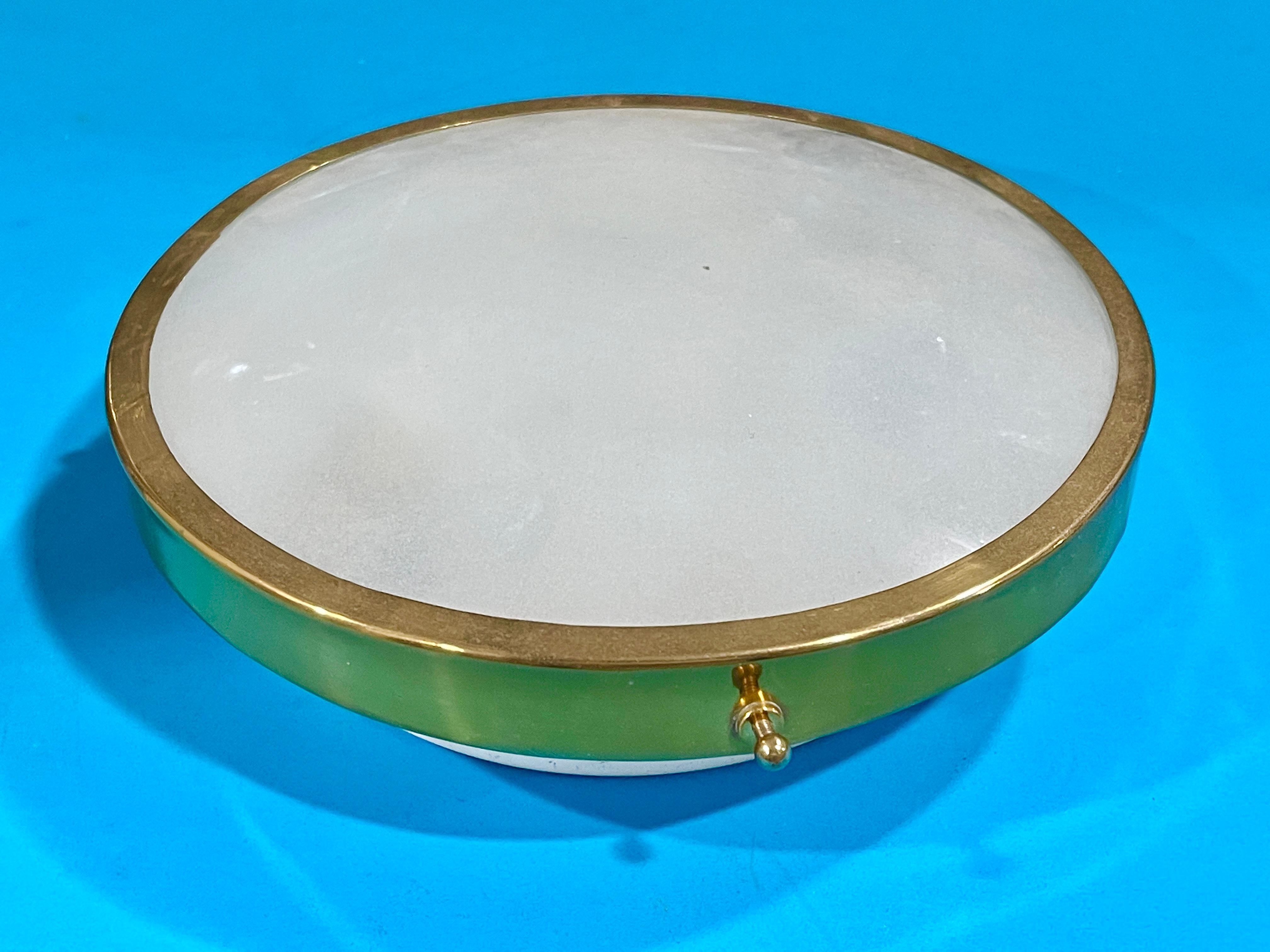 Mid-Century Modern Greco Illuminazione Brass and Domed Glass Petite Round Flushmount  For Sale
