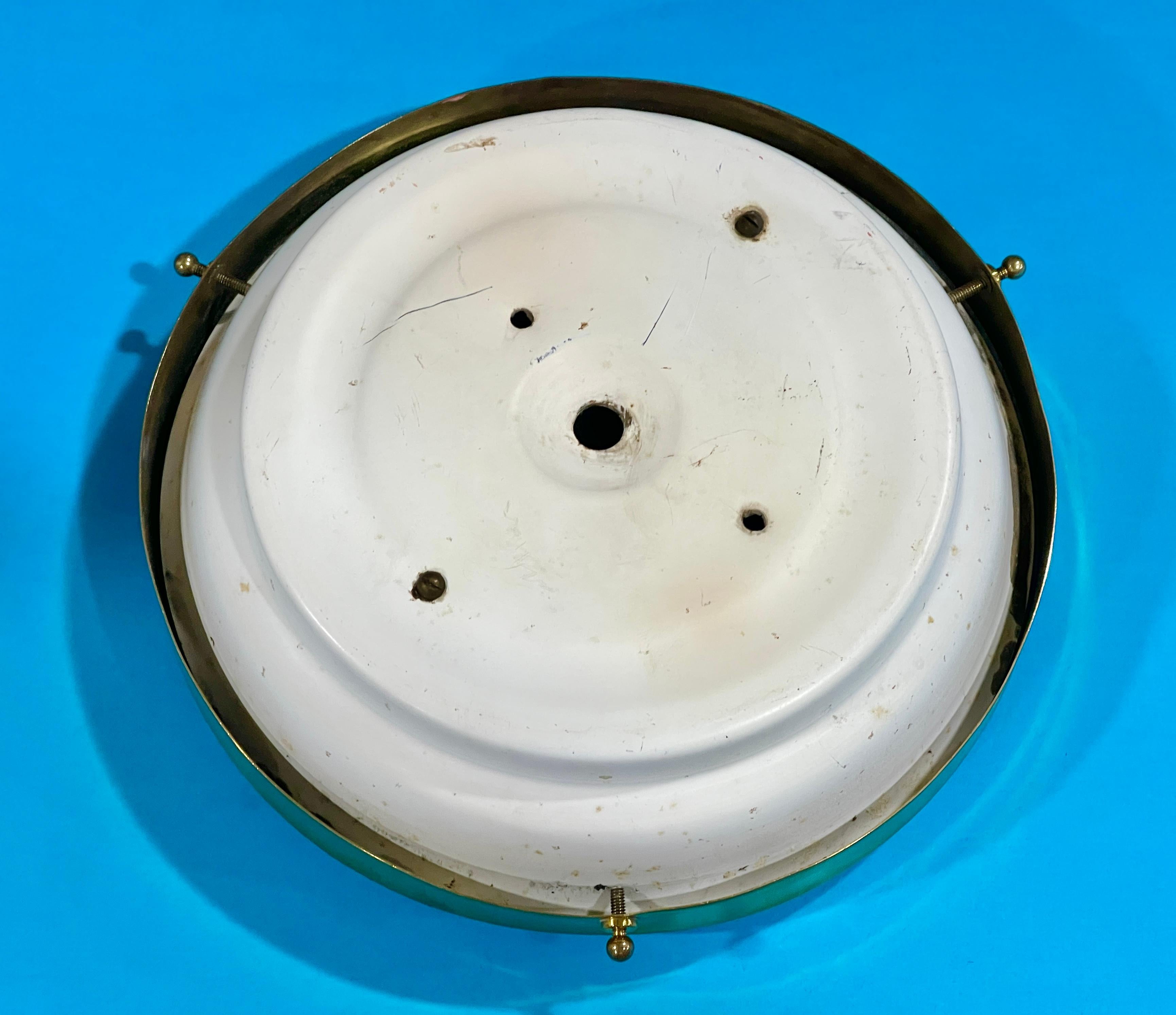 Italian Greco Illuminazione Brass and Domed Glass Petite Round Flushmount  For Sale