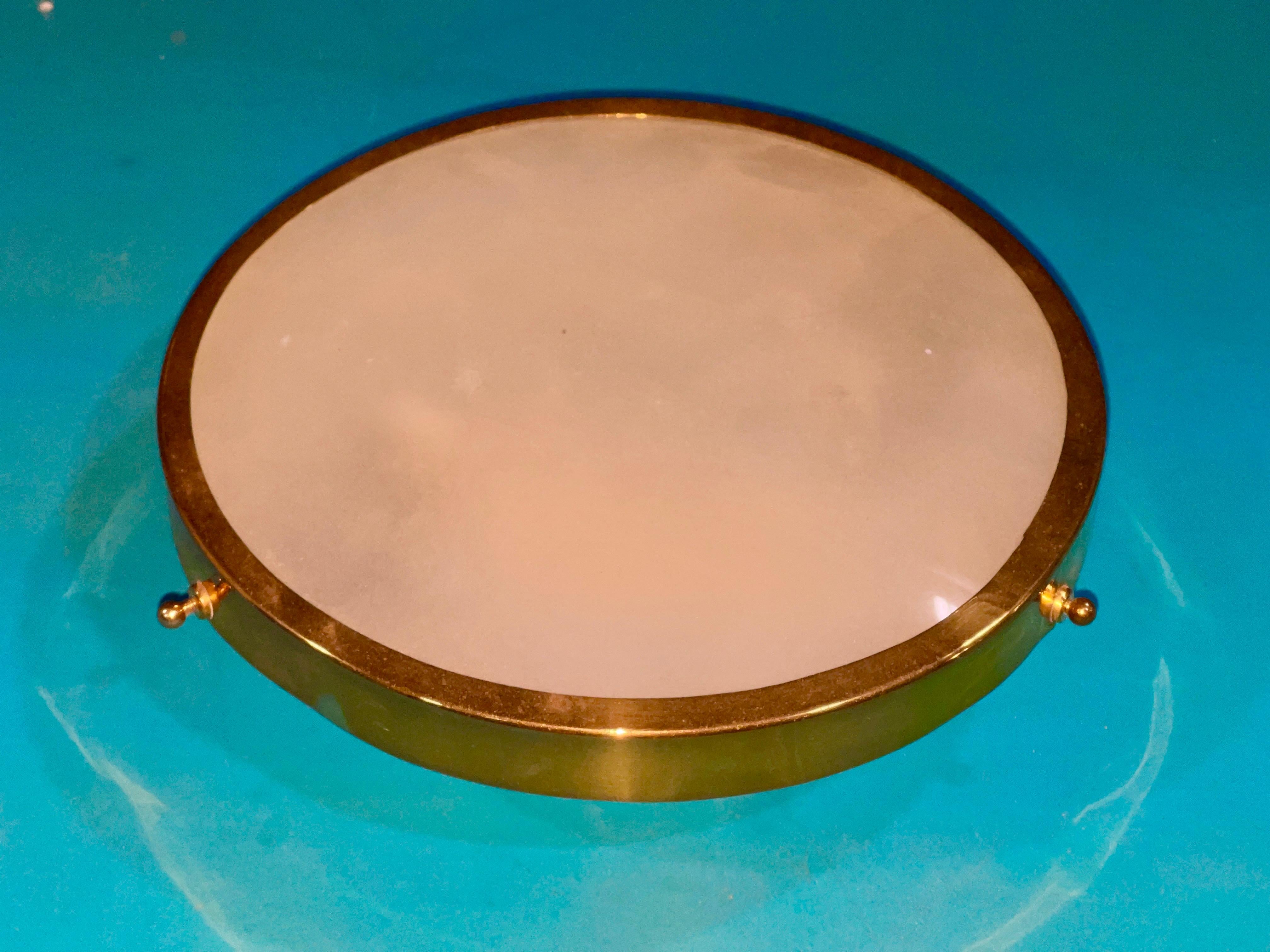 Greco Illuminazione Brass and Domed Glass Petite Round Flushmount  In Good Condition For Sale In Hanover, MA