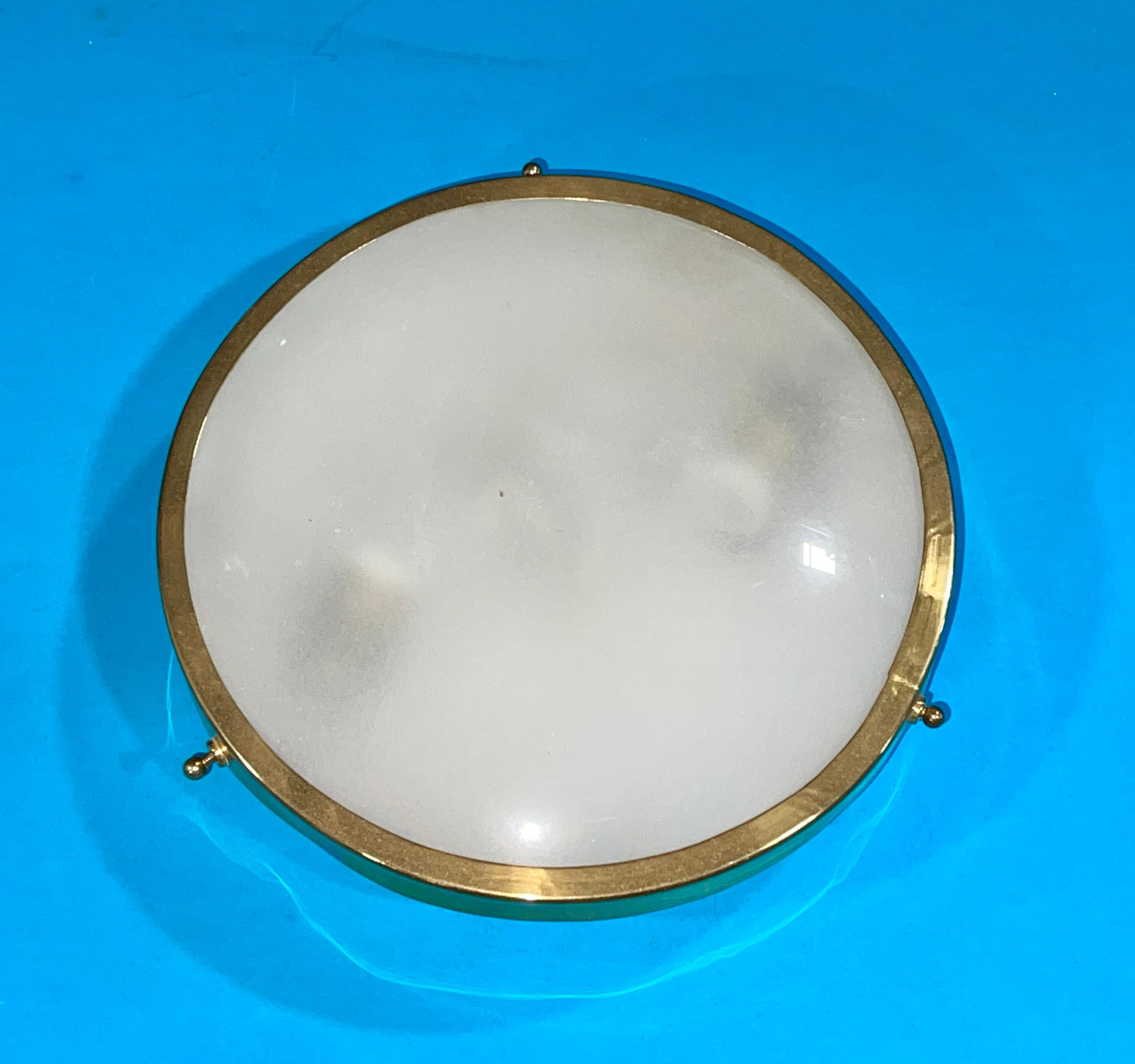 Mid-20th Century Greco Illuminazione Brass and Domed Glass Petite Round Flushmount  For Sale