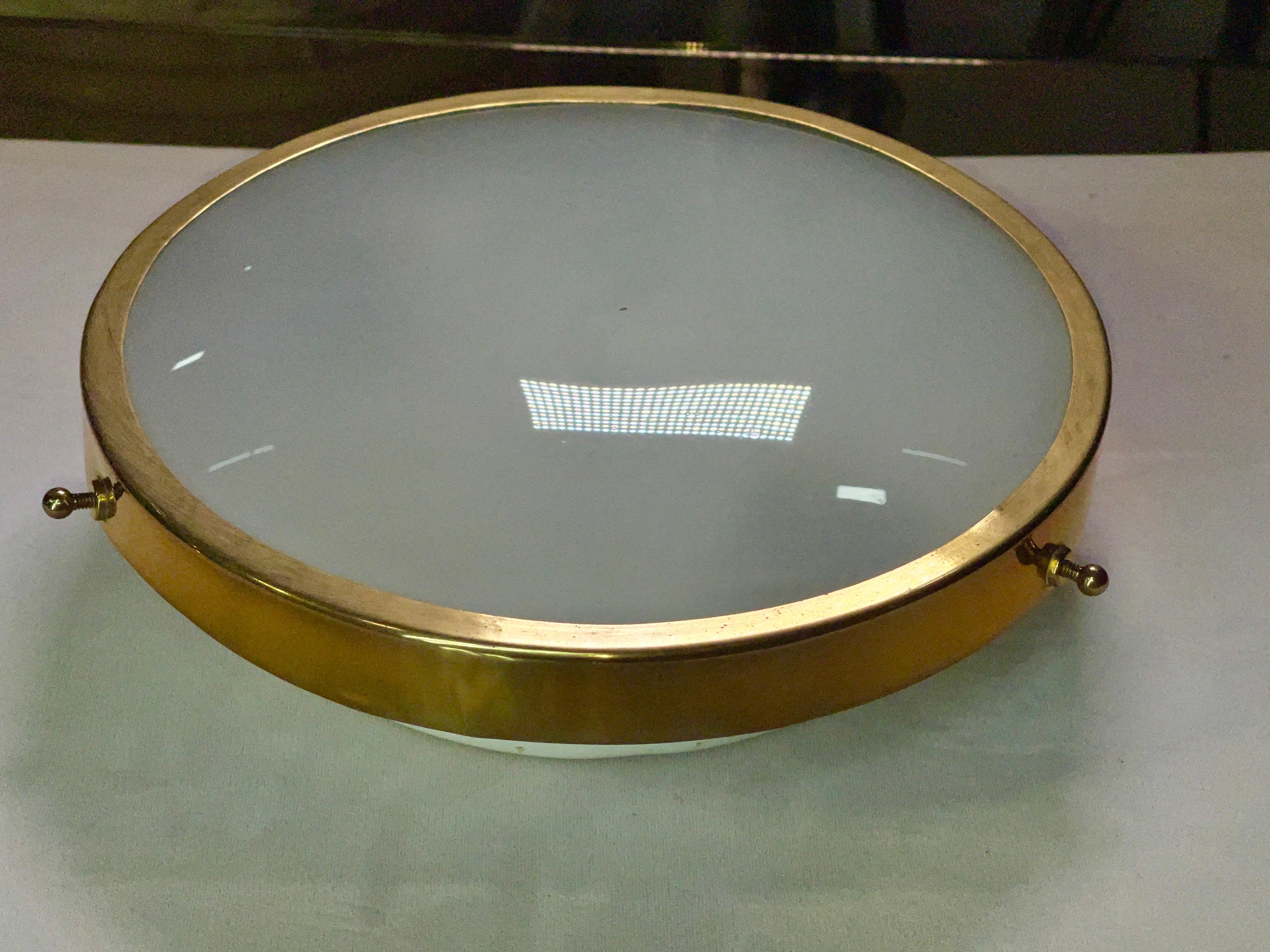 Greco Illuminazione Brass and Domed Glass Petite Round Flushmount  For Sale 2