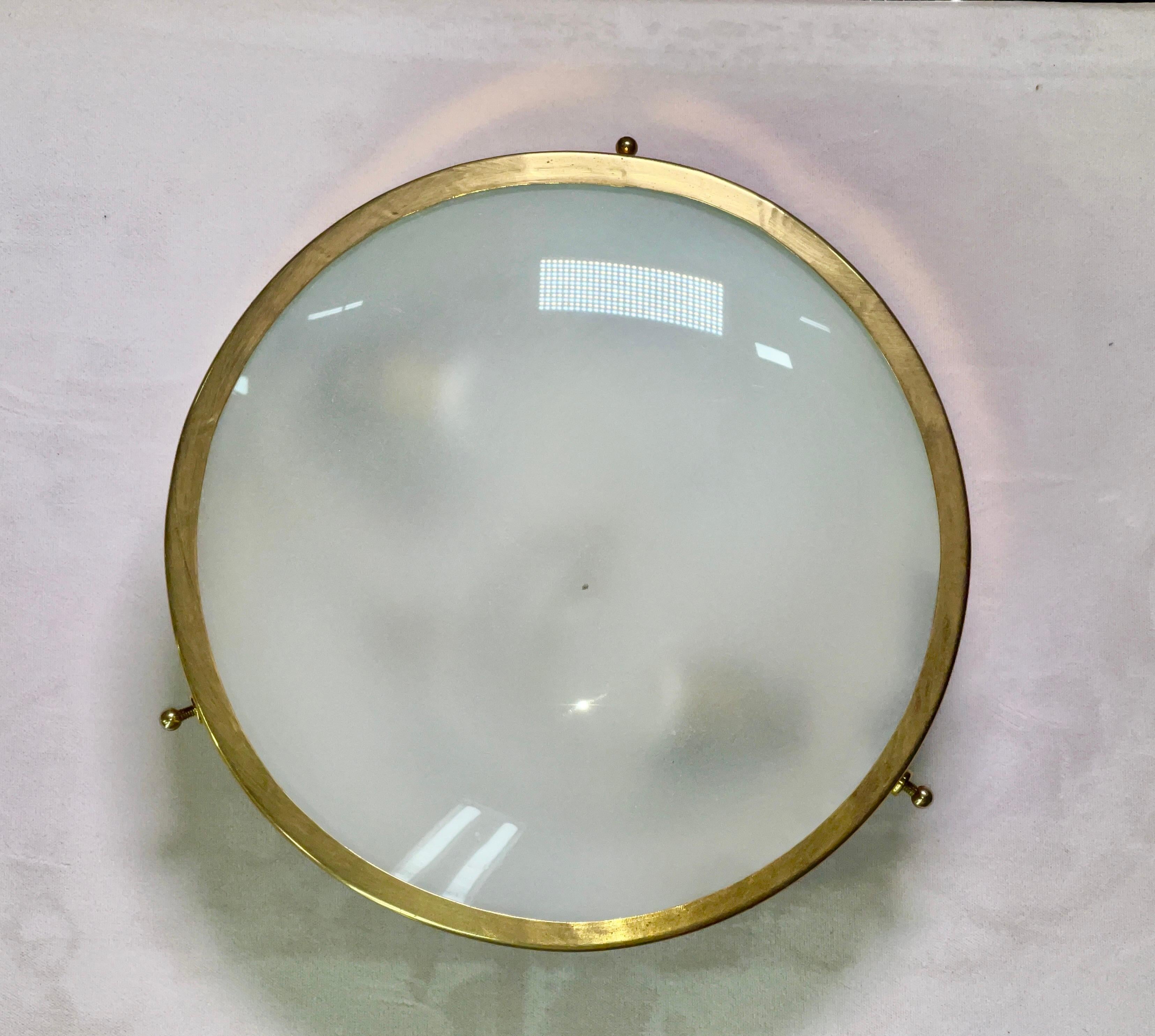 Greco Illuminazione Brass and Domed Glass Petite Round Flushmount  For Sale 3