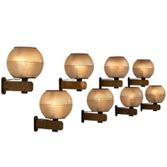 Conjunto de ocho apliques «Feltre» de Greco Illuminazione en latón, acero y cristal