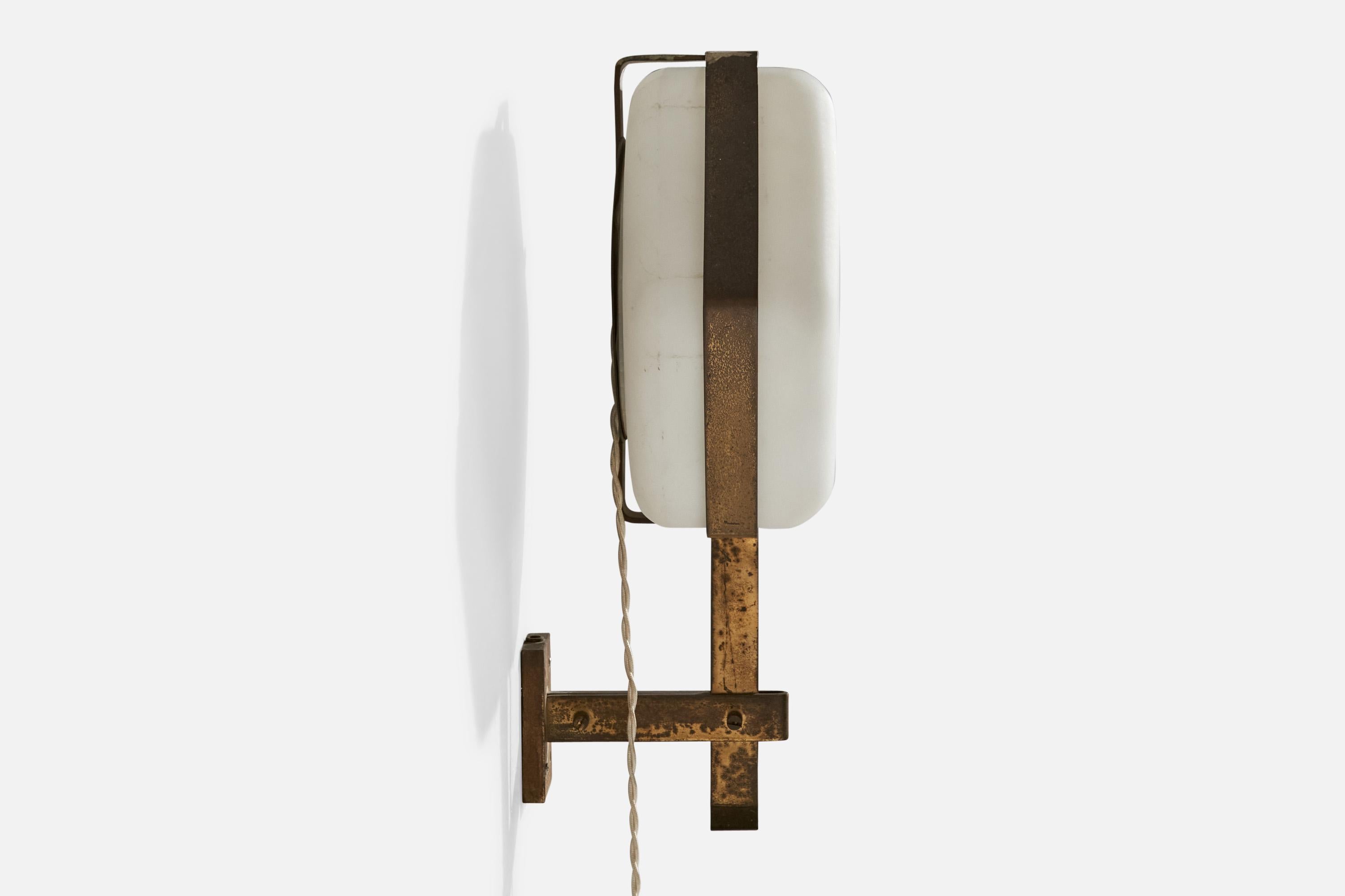 Italian Greco Illuminazione, Wall Light, Brass, Glass, Italy, 1950s For Sale