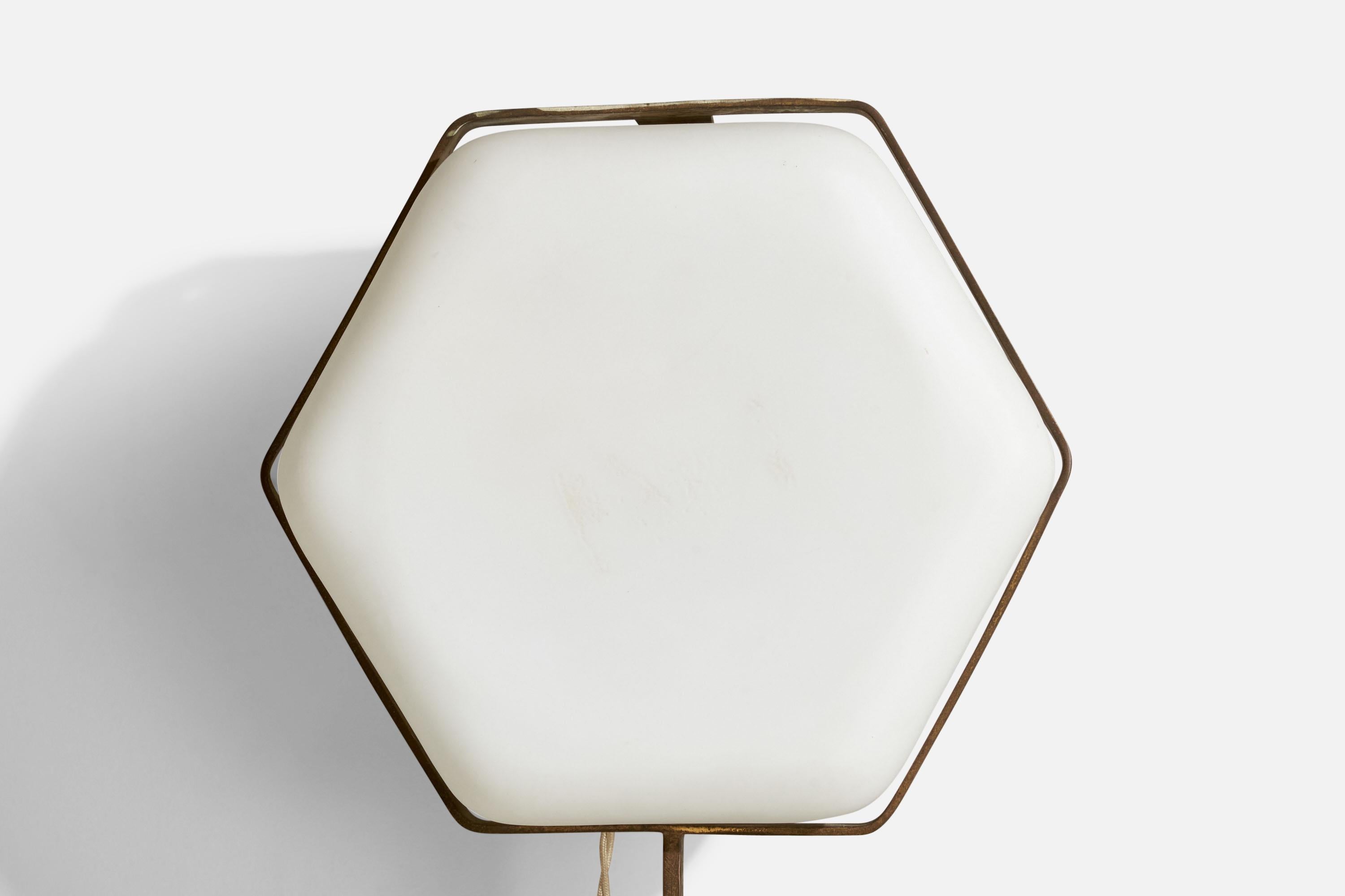 Greco Illuminazione, Wall Light, Brass, Glass, Italy, 1950s For Sale 1