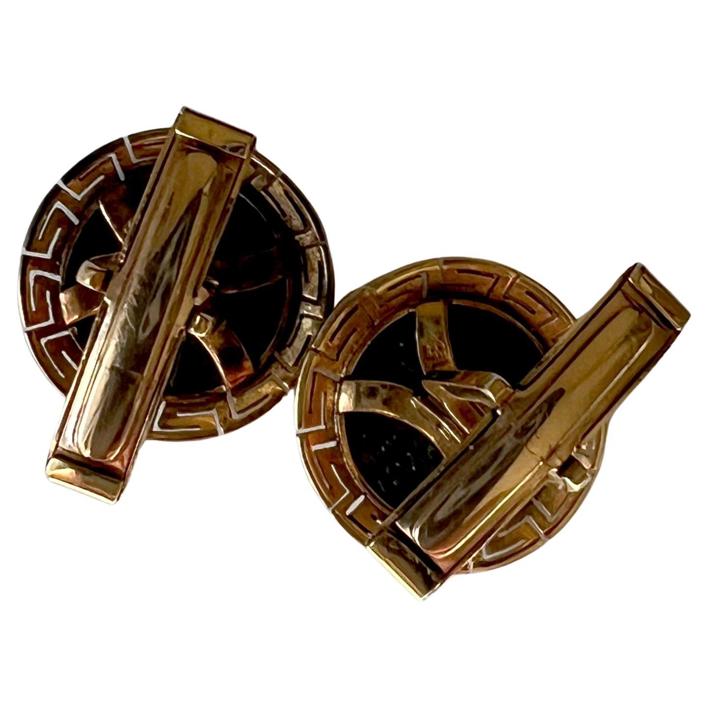 Classical Greek Greco Roman 18K Gold with Ancient Alexander the Great Silver Dracma Cufflinks For Sale