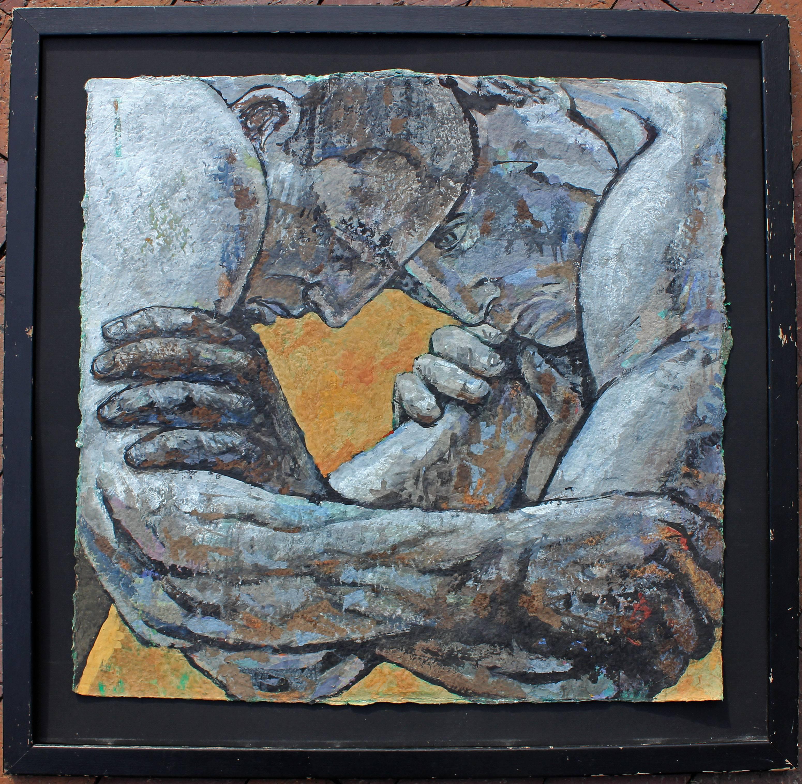 Mid-Century Modern Greco Roman Classical Wrestlers Oil Painting