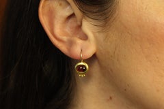 Greco Roman Drop Earrings – Garnet in 20K California Gold, Oval Cabochon Cut