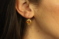 Greco-Roman Drop Earrings with Oval Cabochon Hessonite Garnet in 22K Yellow Gold