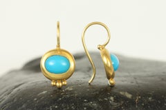 Greco Roman Drop Earrings with Oval Cabochon Turquoise in 22K Yellow Gold