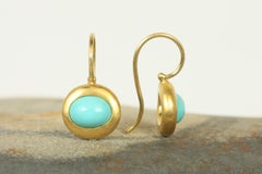 Greco Roman Drop Earrings with Oval Cabochon Turquoise in 22K Yellow Gold