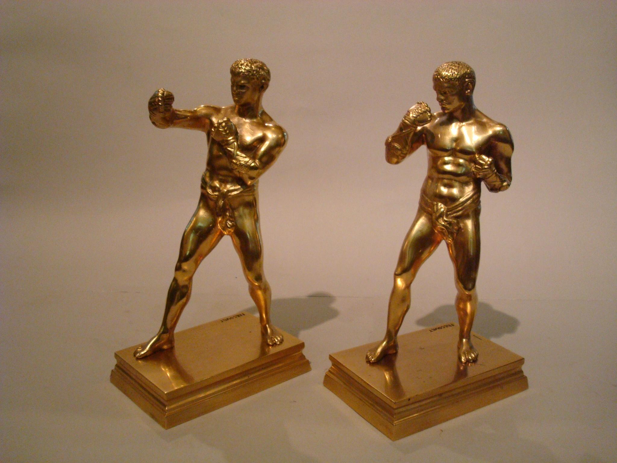 French Greco Roman Fighters Gilt Bronze Bookends, France, 1920 For Sale